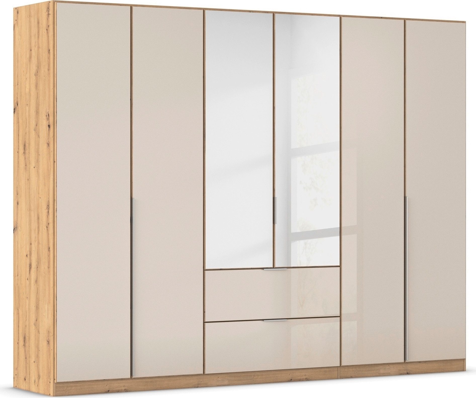 OTTO home Drehtürenschrank Kleiderschrank Kleiderschränke Schrank Garderobe AGORDO mit Glasfront (in zwei Griff-Farben, Breiten 91-360 cm) mit Außenschubkästen, in 7 Breiten und 2 Höhen MADE IN GERMANY