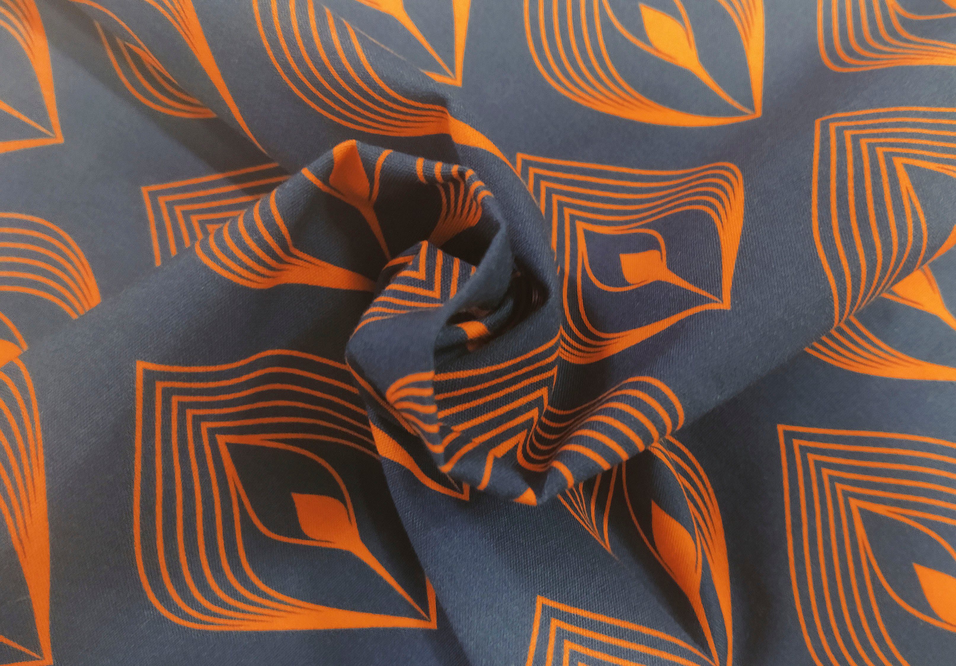 Vorhang nachhaltig (1 orange/dunkelblau Adam, Feathers, blickdicht, Kräuselband Jacquard, St),