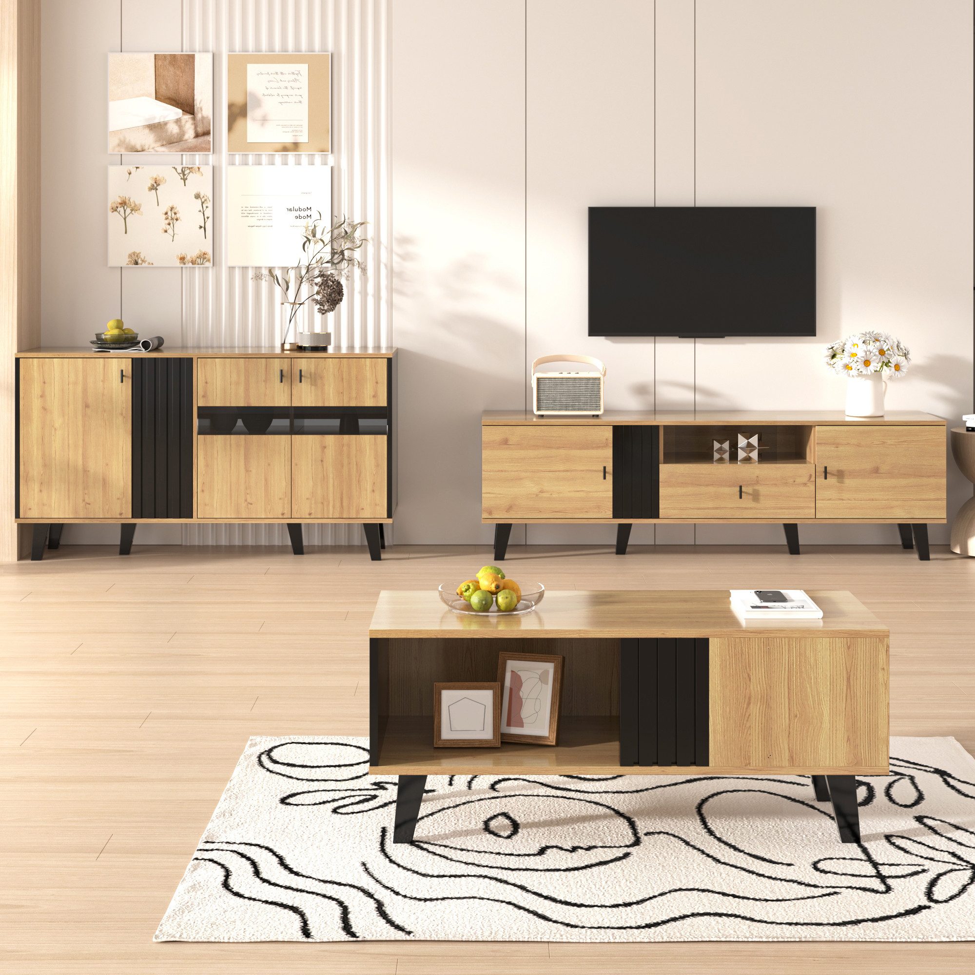 HAUSS SPOLE Wohnzimmer-Set 3-teilig Couchtisch, TV-Schrank, günstig online kaufen