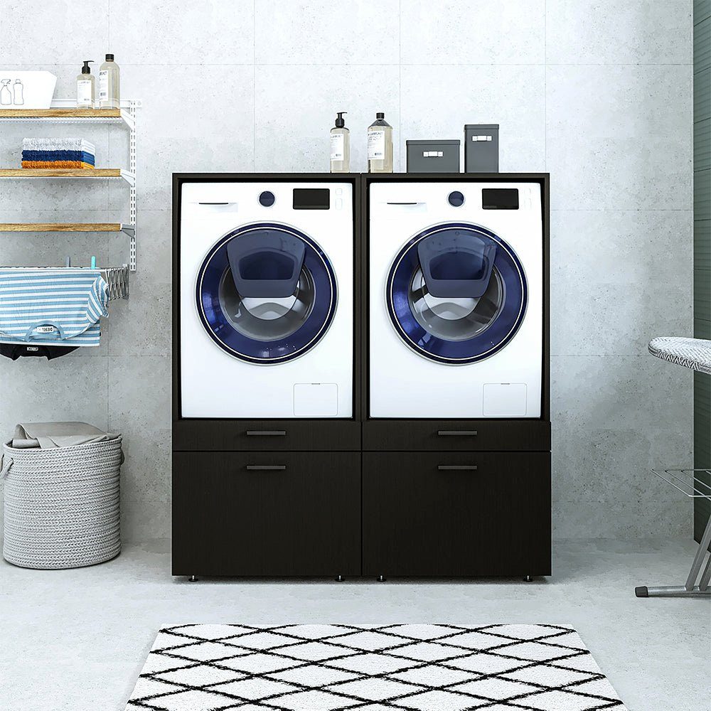 Roomart Waschmaschinenumbauschrank (Waschmaschinenschrank schwarz Überbauschrank Doppelschrank) schwarz mit Schublade eiche 