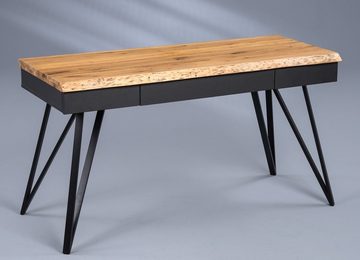 Schreibtisch DUBAI, B 140 cm x T 56 cm, Schwarz, Braun, Wildeiche, Metallgestell, 3 Schubladen