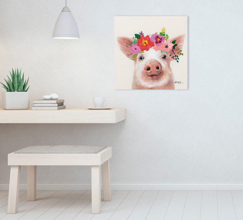 ArtUniverse Gemälde Schwein mit Blumen 50x50 cm, Tiermotiv