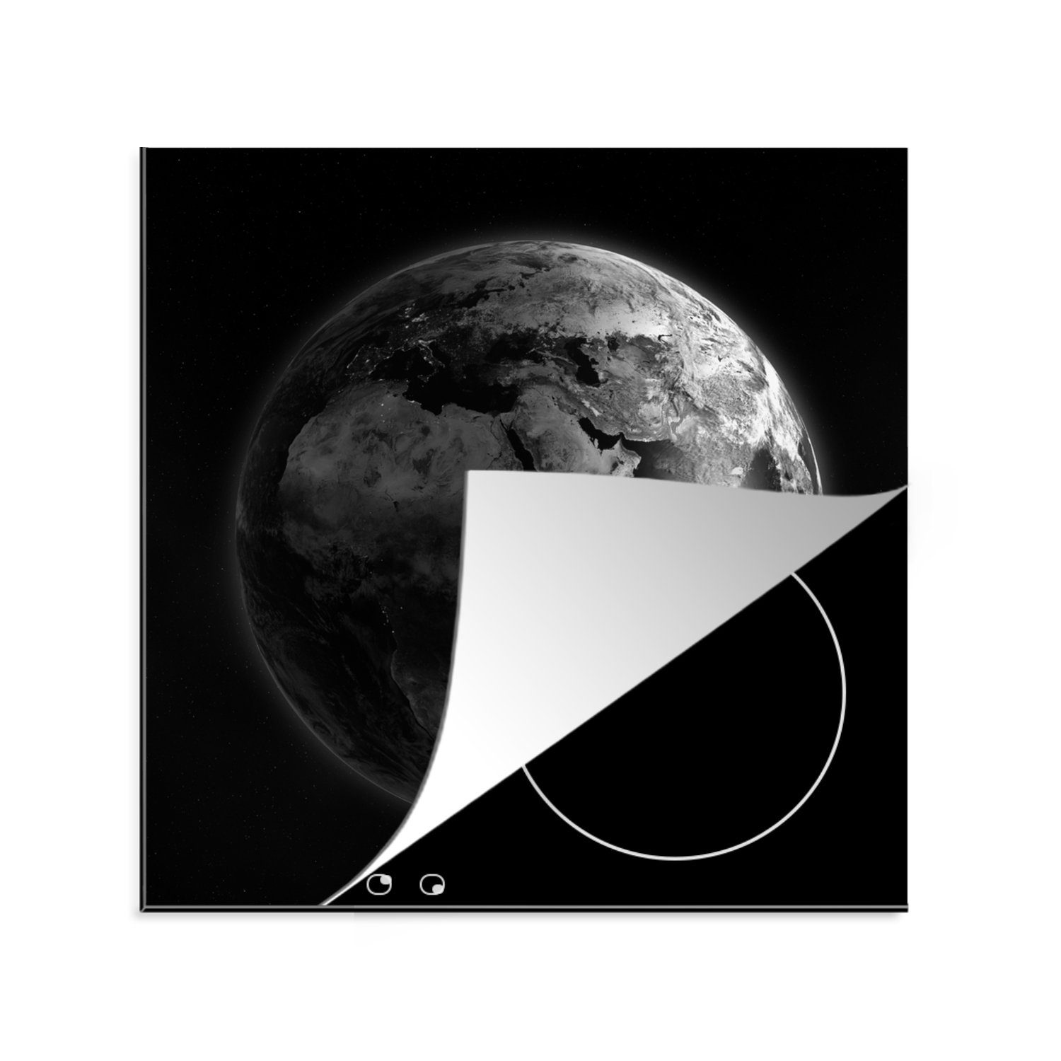 Weltraum 78x78 Ceranfeldabdeckung, Planeten, Arbeitsplatte küche - MuchoWow (1 Erde Vinyl, Herdblende-/Abdeckplatte für tlg), cm, -