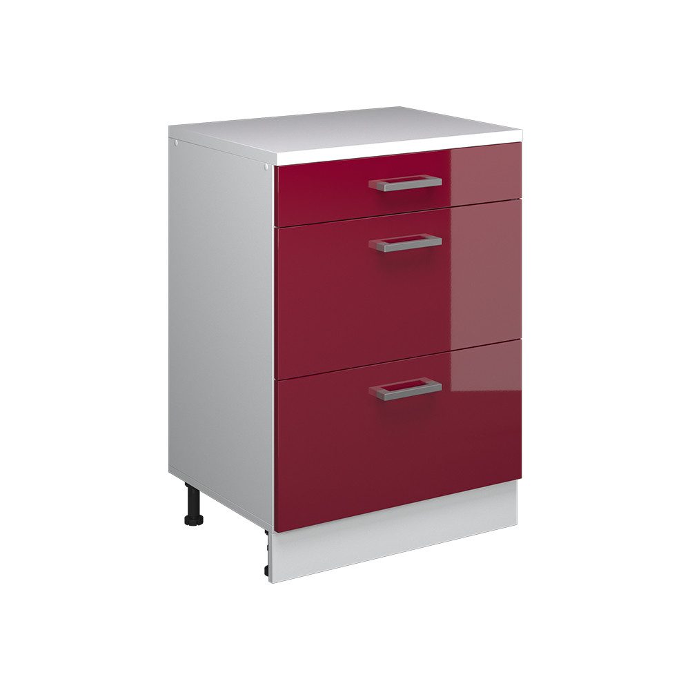 Vicco Kommode Rion, Rot Hochglanz/Weiß, 60 x 46 cm ohne Schräge mit 3 Schubladen