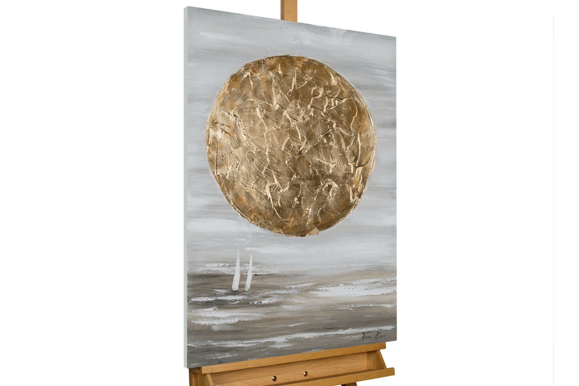 KUNSTLOFT Gemälde Gold of the Dawn 60x90 cm, Leinwandbild 100% HANDGEMALT Wandbild Wohnzimmer