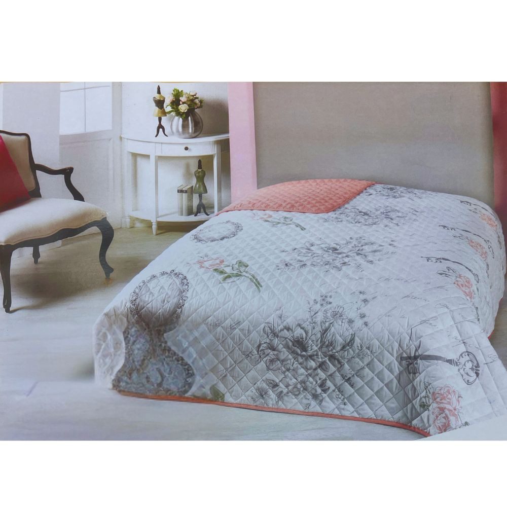 ZD Trading Haushaltshobel Tagesdecke 220 x 240 cm Decke Übergröße Bettüberwurf Sofa Weiß-Lachs