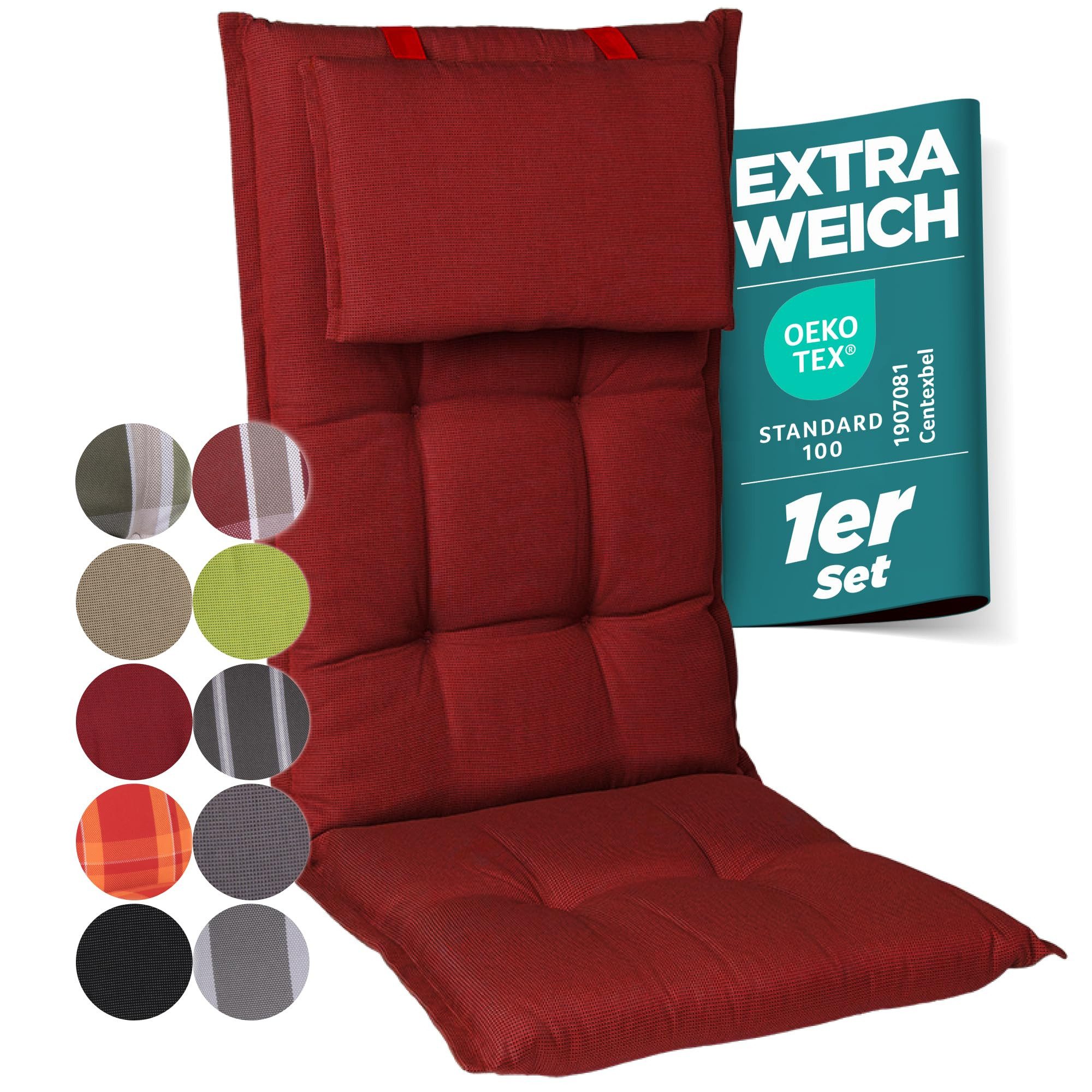 Gardisun Auflagekissen Gartenstuhlauflagen Polyacryl 8cm Hoch, Kopfteil, (Extra dicke Sitzauflage, 1-8er Set, versch. Muster)