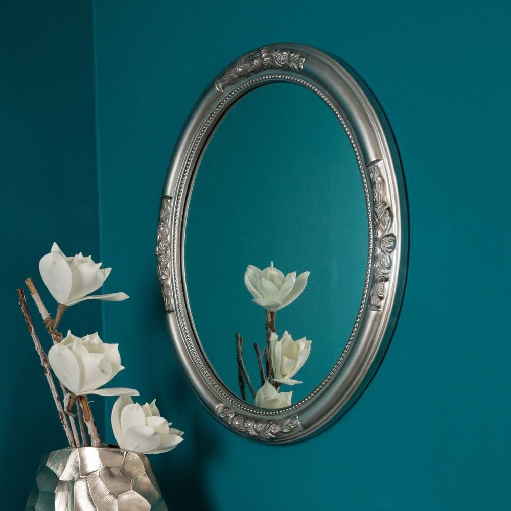 LebensWohnArt Wandspiegel Barock Spiegel KIRA oval silber 57x47cm
