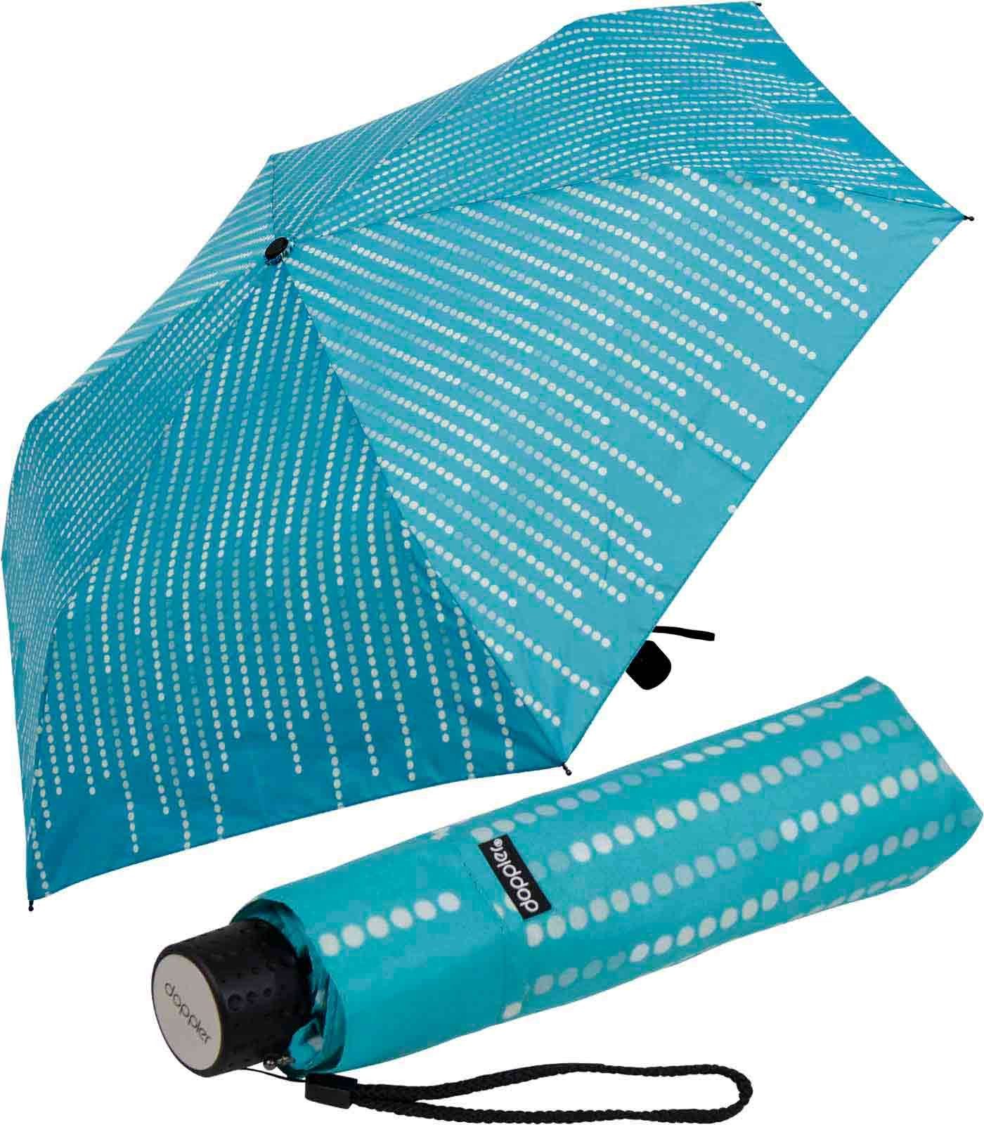doppler® Taschenregenschirm Super-Mini Havanna Damen UV-Schutz - Glamour, besonders leichter und kleiner Schirm, passt in jede Tasche blau