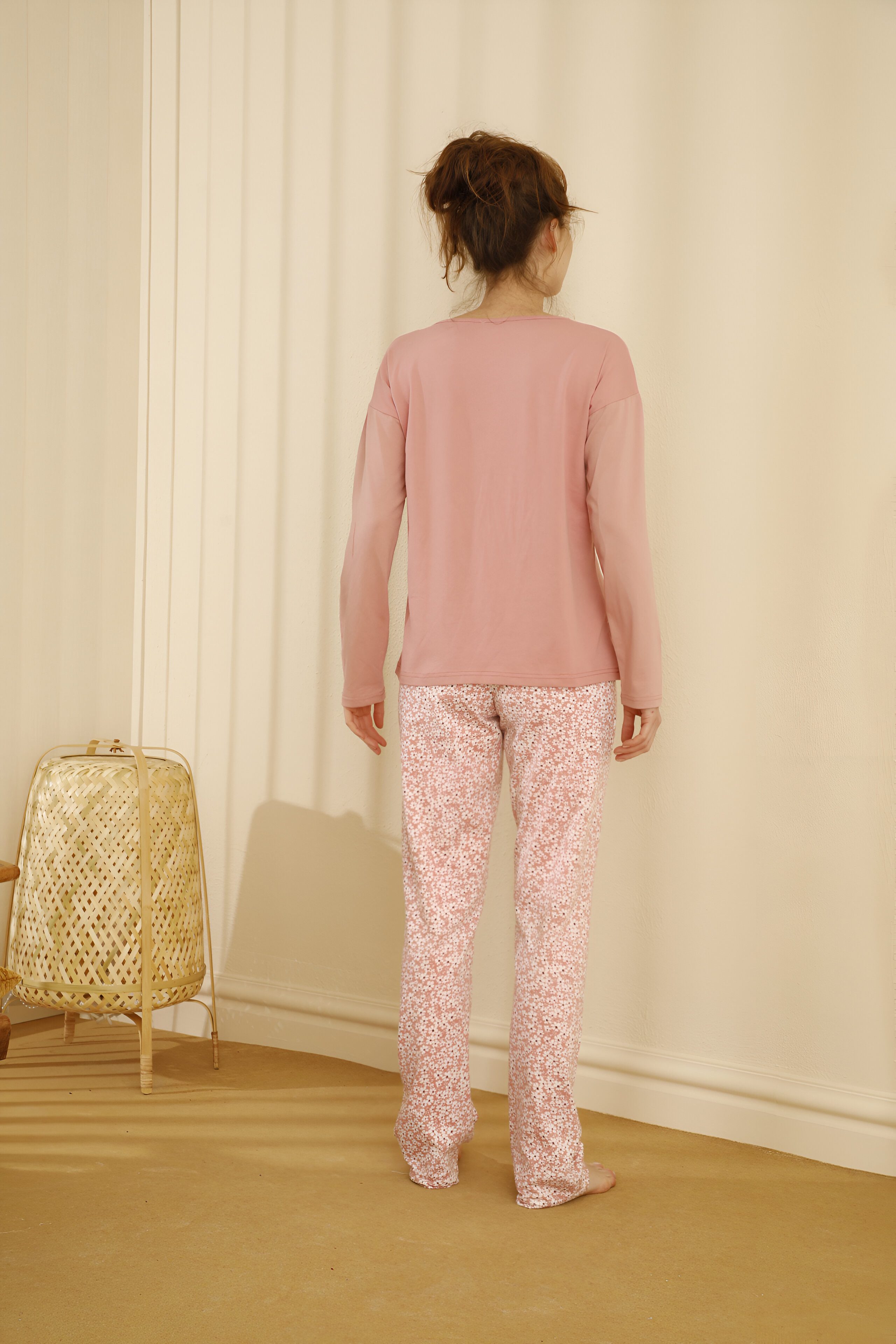 SEXEN (Siyah Inci) Pyjama Damen Baumwoll-Pyjama-Set mit Blumenmuster – Lang günstig online kaufen