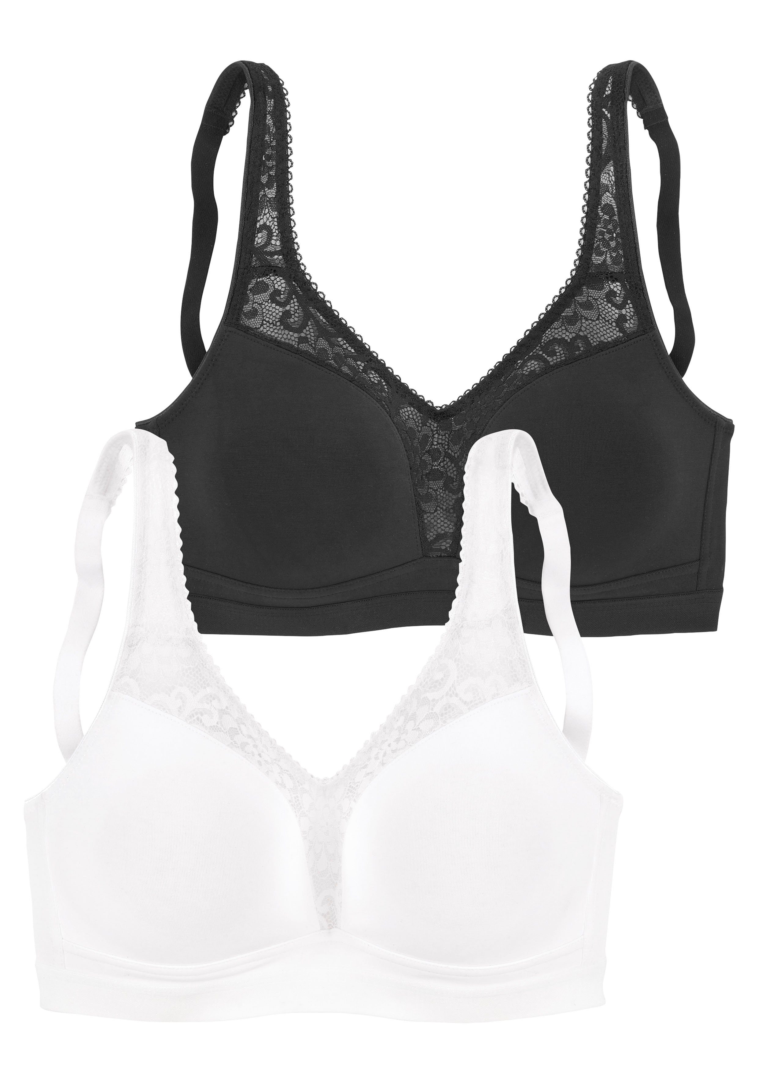petite fleur by Lascana Entlastungs-BH, Bralette-BH, Baumwoll-BH, BH ohne Bügel (Packung, 2-tlg) mit breiteren Trägern, Baumwoll-Qualität, große Größen – Bild 2 von 5
