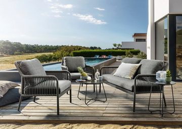 Destiny Gartenlounge-Set GENUA, (12-tlg., 1 Sofa, 2 Sessel, 2 Tische ⌀ 60x40 u. ⌀ 40x50 cm inkl. Auflagen), Aluminium, Olefin-Rope