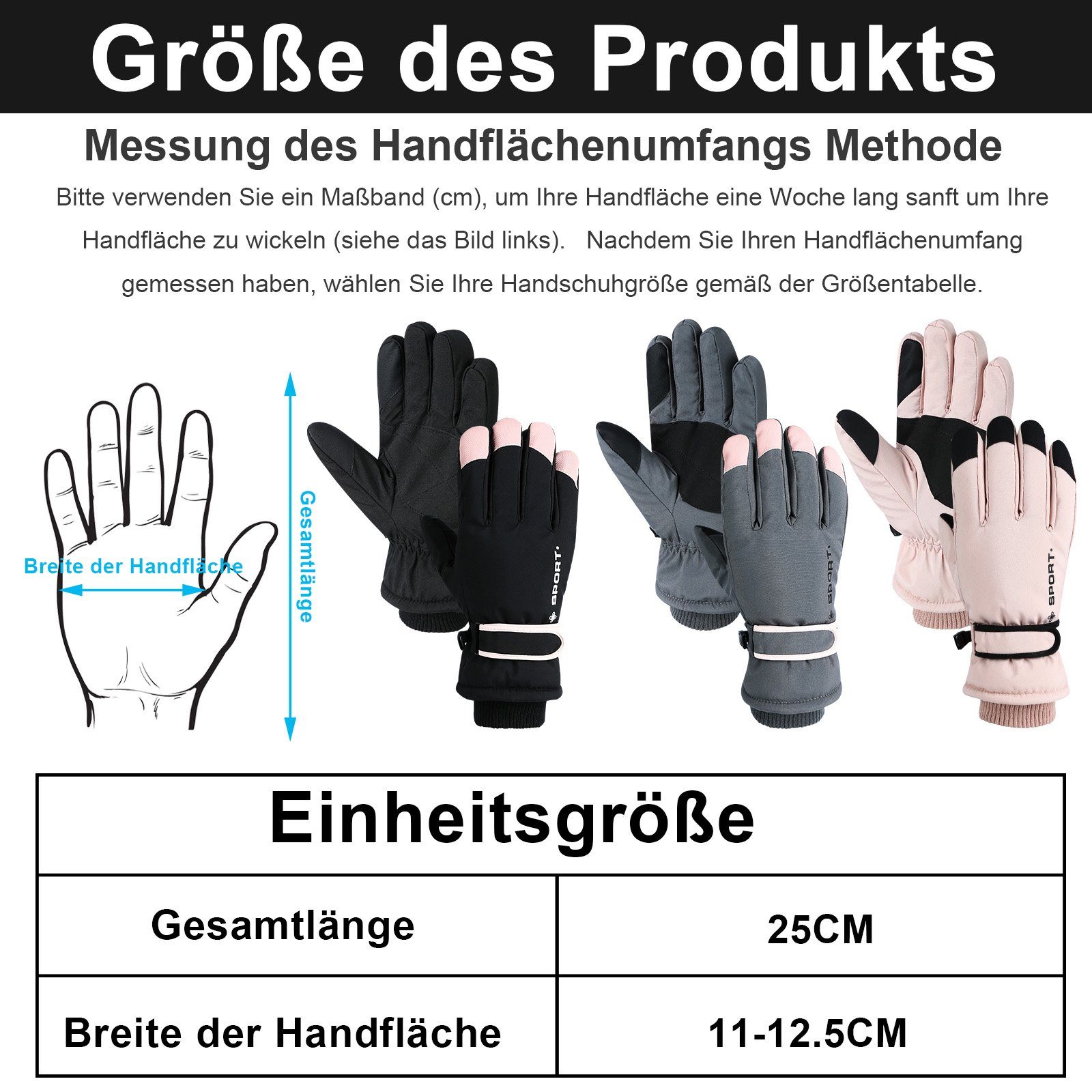 Handschuhe, Sunicol Wandern Touchscreen Warme Grau Thermo, Eislaufen Damen, für Snowboard Handschuhe Skihandschuhe Skifahren Fahrrad Wasserdicht, Sport Winter