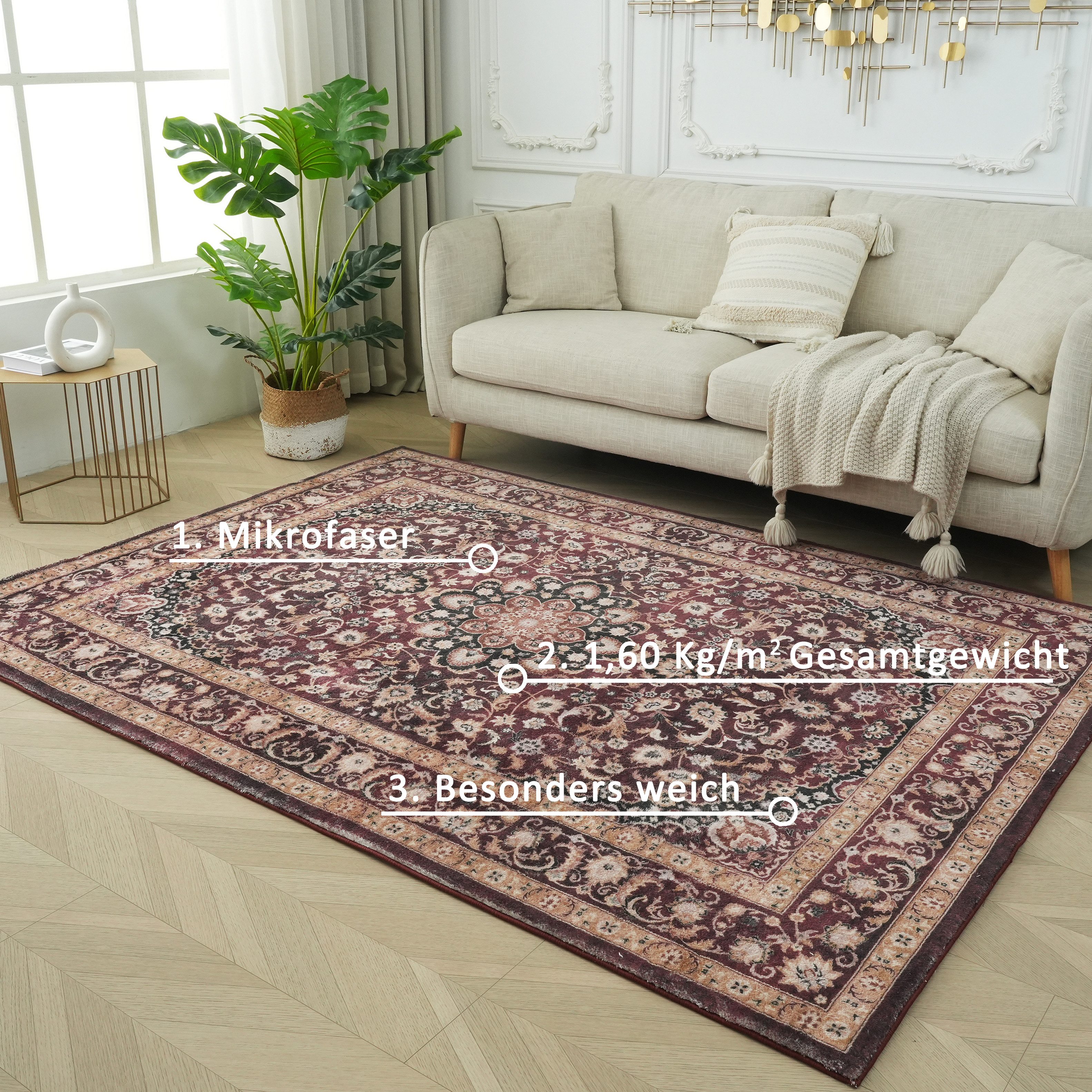 OTTO home Teppich Omar, Druckteppich, orientalisches Design, mehrfarbig, bedruckt, rechteckig, Höhe: 13 mm, Orient-Optik, Vintage Design, weich, Wohnzimmer, Schlafzimmer