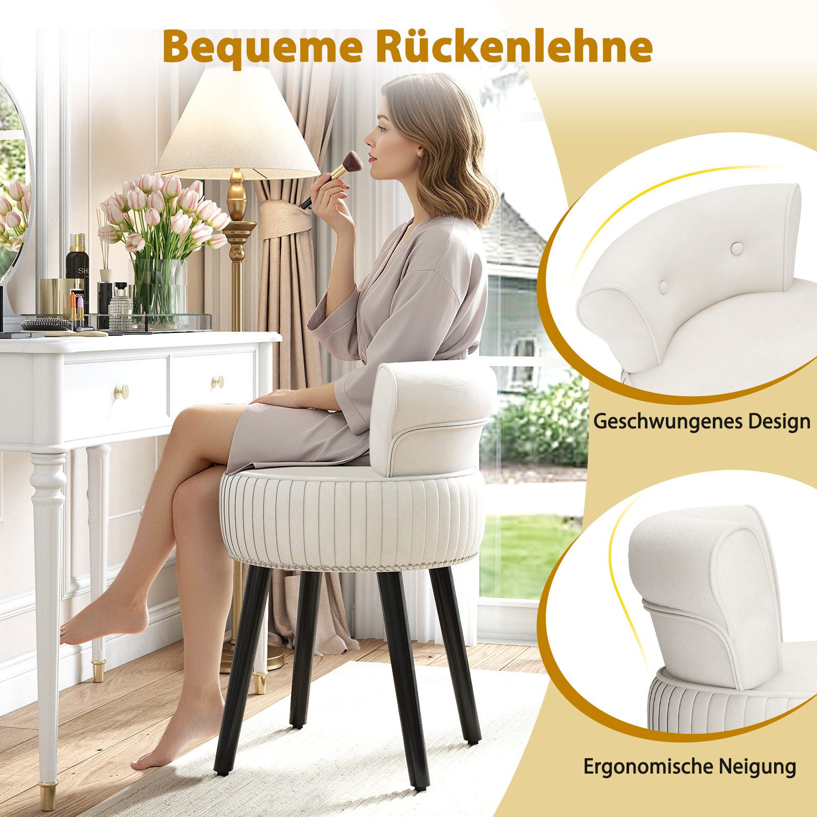 COSTWAY Sitzhocker, Samt Schminkhocker mit Lehne gepolstert Holz