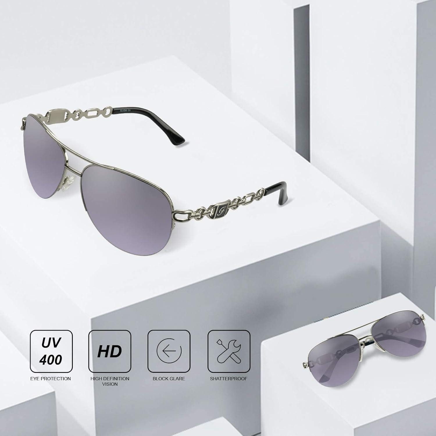 LuxusKollektion Pilotenbrille Sonnenbrille Damen UV400 Gestell Silber Gläser Grau Verlaufend