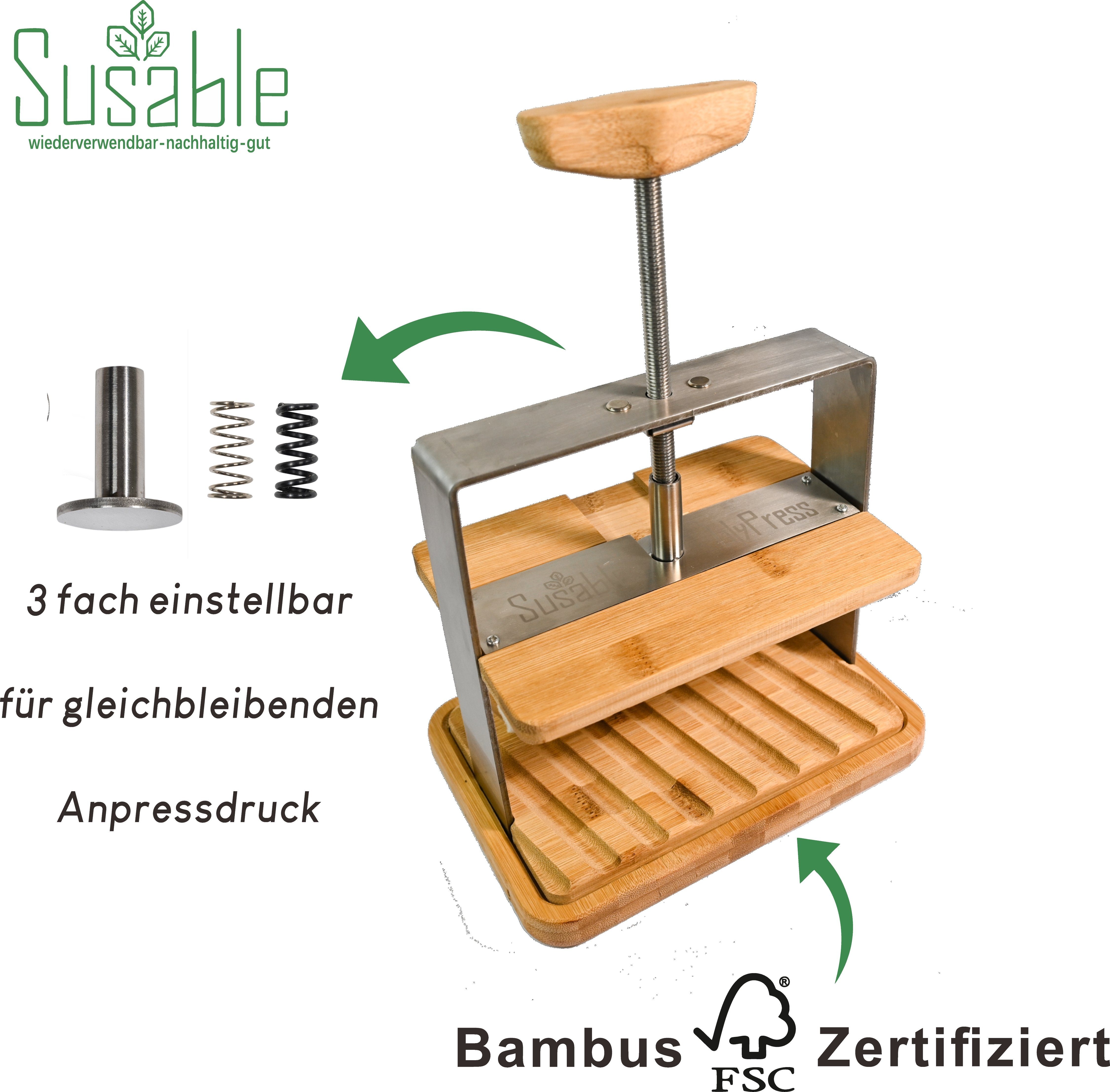 Presse Susable Veganer, Bambus Vielseitige -Ideal bamboo press" "Lily - Obstpresse für Tofu/käse