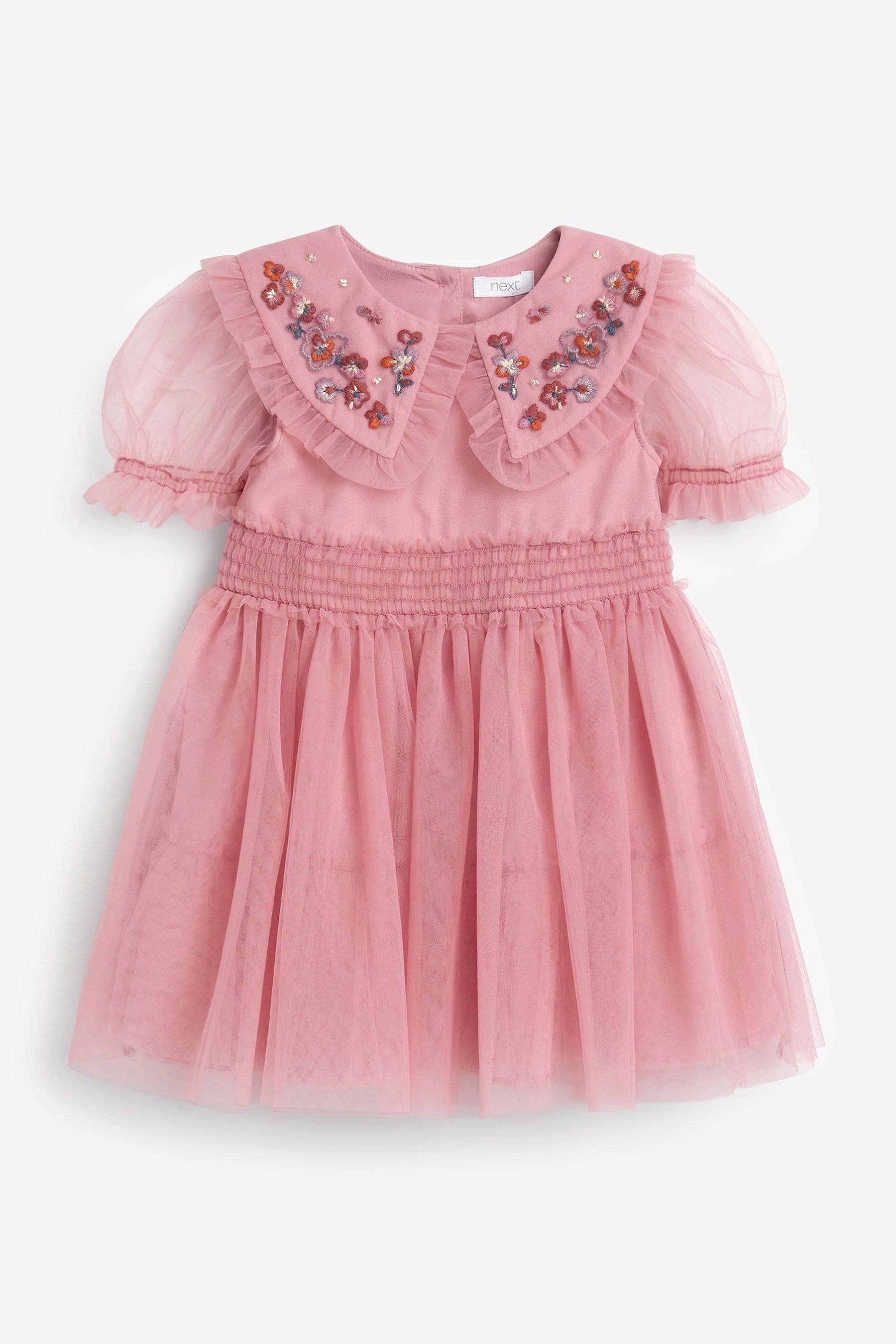 Next Partykleid Netzstoff-Kleid mit verziertem Kragen (1-tlg) Rose Pink