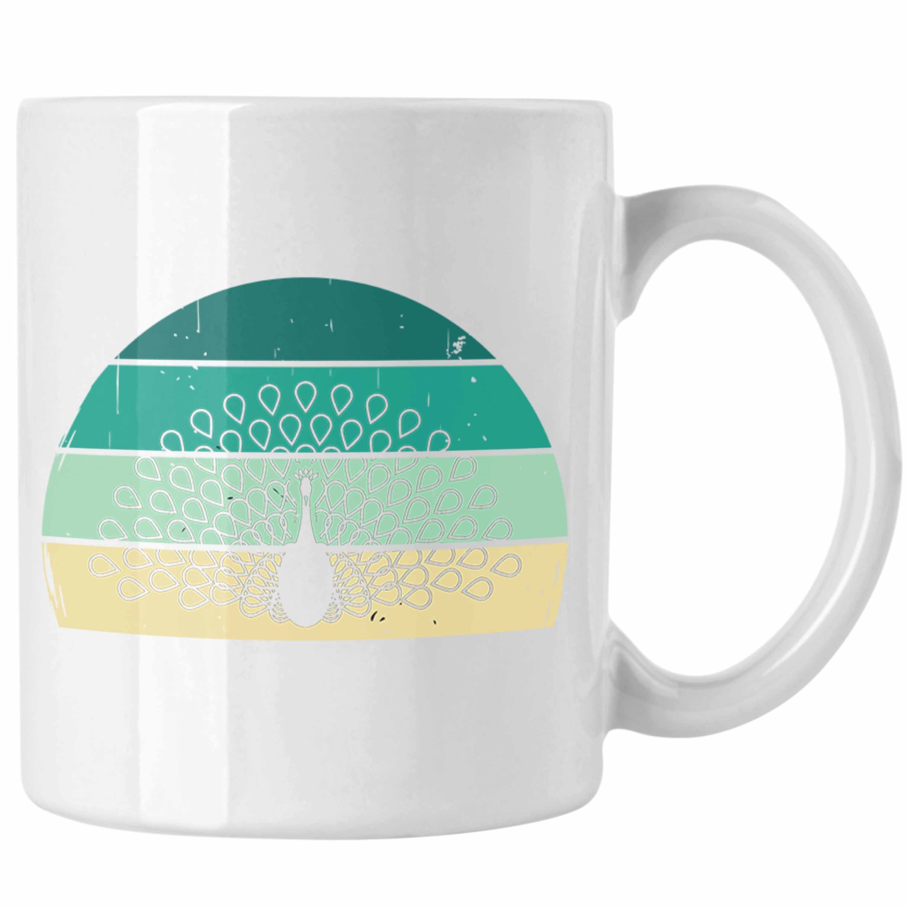 Trendation Tasse Trendation - Pfau Deko Tasse Geschenk Schöne Grafik Pfauen-Besitzer Geschenkidee Retro Weiss