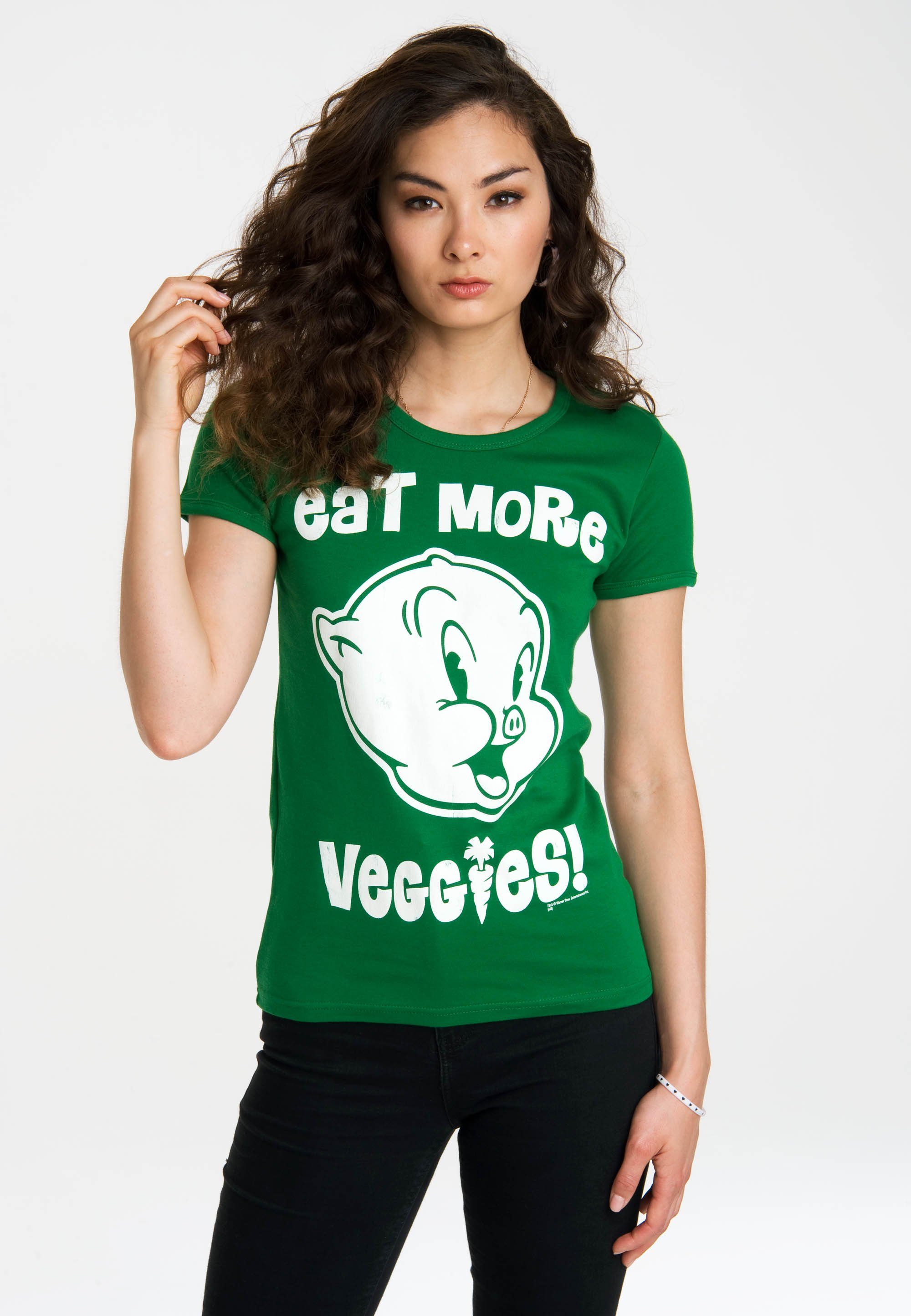 LOGOSHIRT T-Shirt Looney Tunes - Eat More lizenzierten Originaldesign mit Veggies