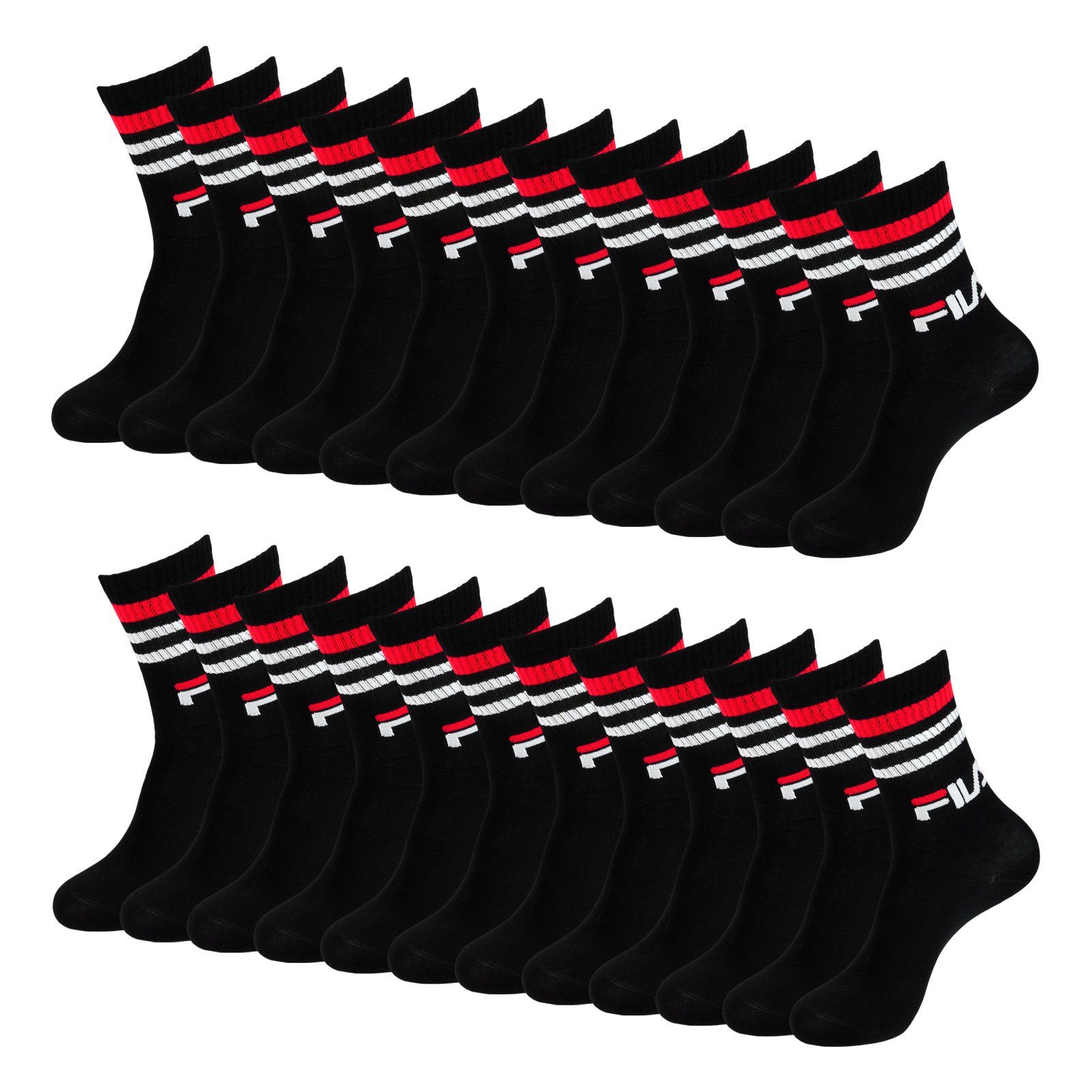 Calze sportlichen Langsocken im 200 Retrolook Crowsocks Fila black Rippbündchen (12-Paar) mit