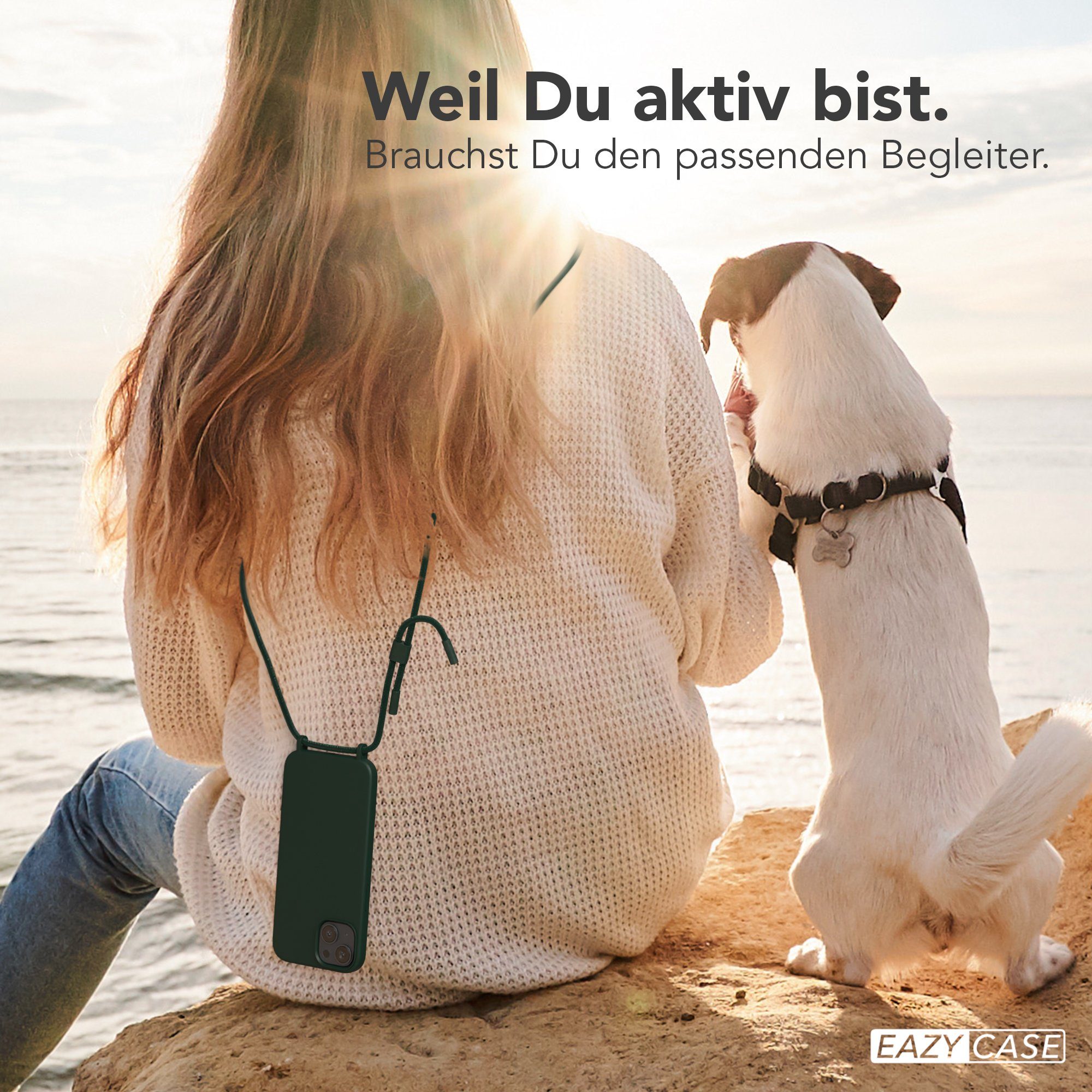 EAZY CASE Handykette Runde Kette für Apple iPhone 13 6,1 Zoll, Handykette zum Umhängen Slim Phone Chain Festivalbag Smartphone Grün