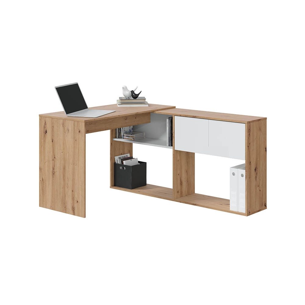 FORES HABITAT Schreibtisch in Nodi-Eiche / Artik-Weiß - 108x140x70 (BxHxT)
