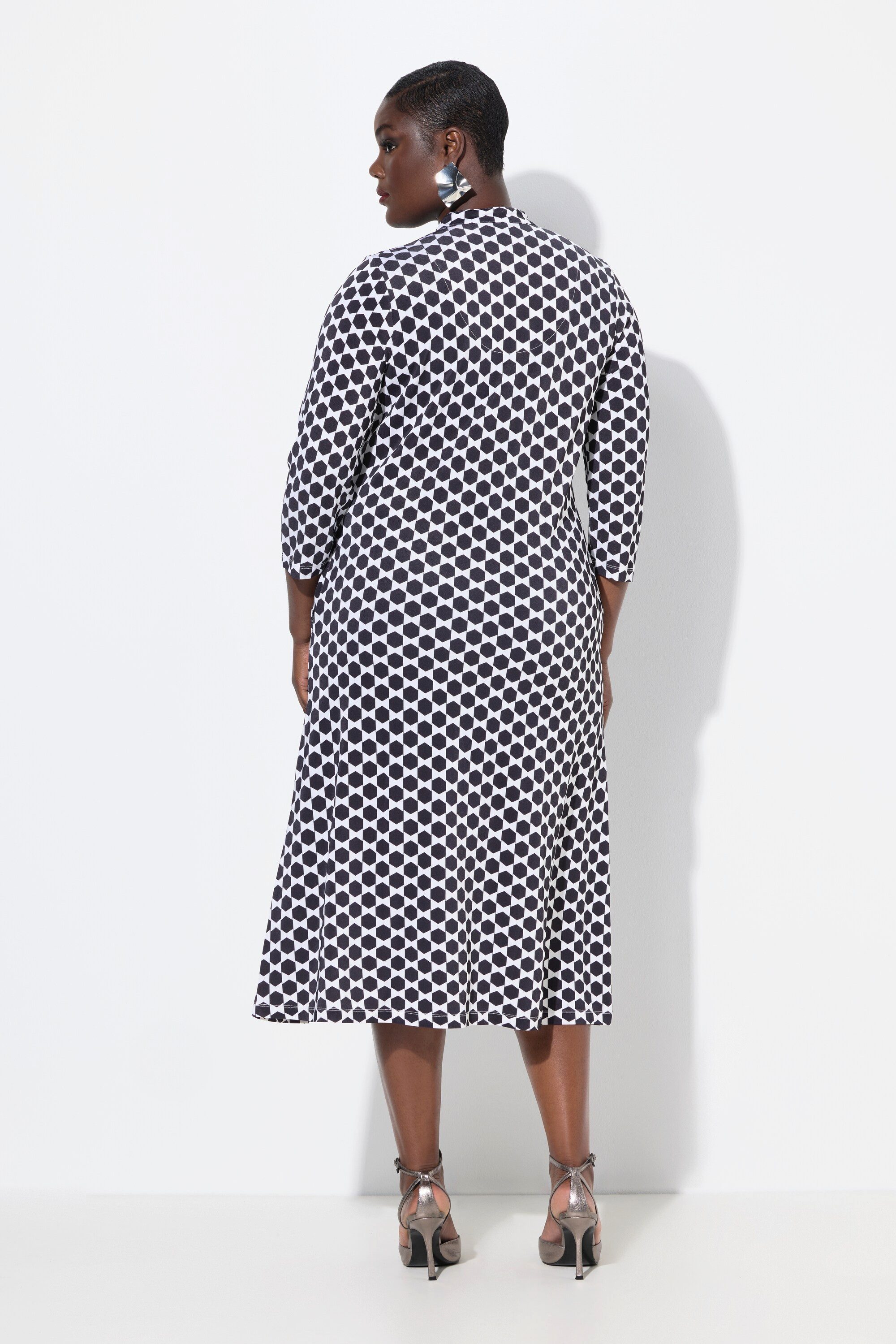 Ulla Popken Midikleid Slinky-Piqué-Midikleid A-Linie Stehkragen 3/4-Arm