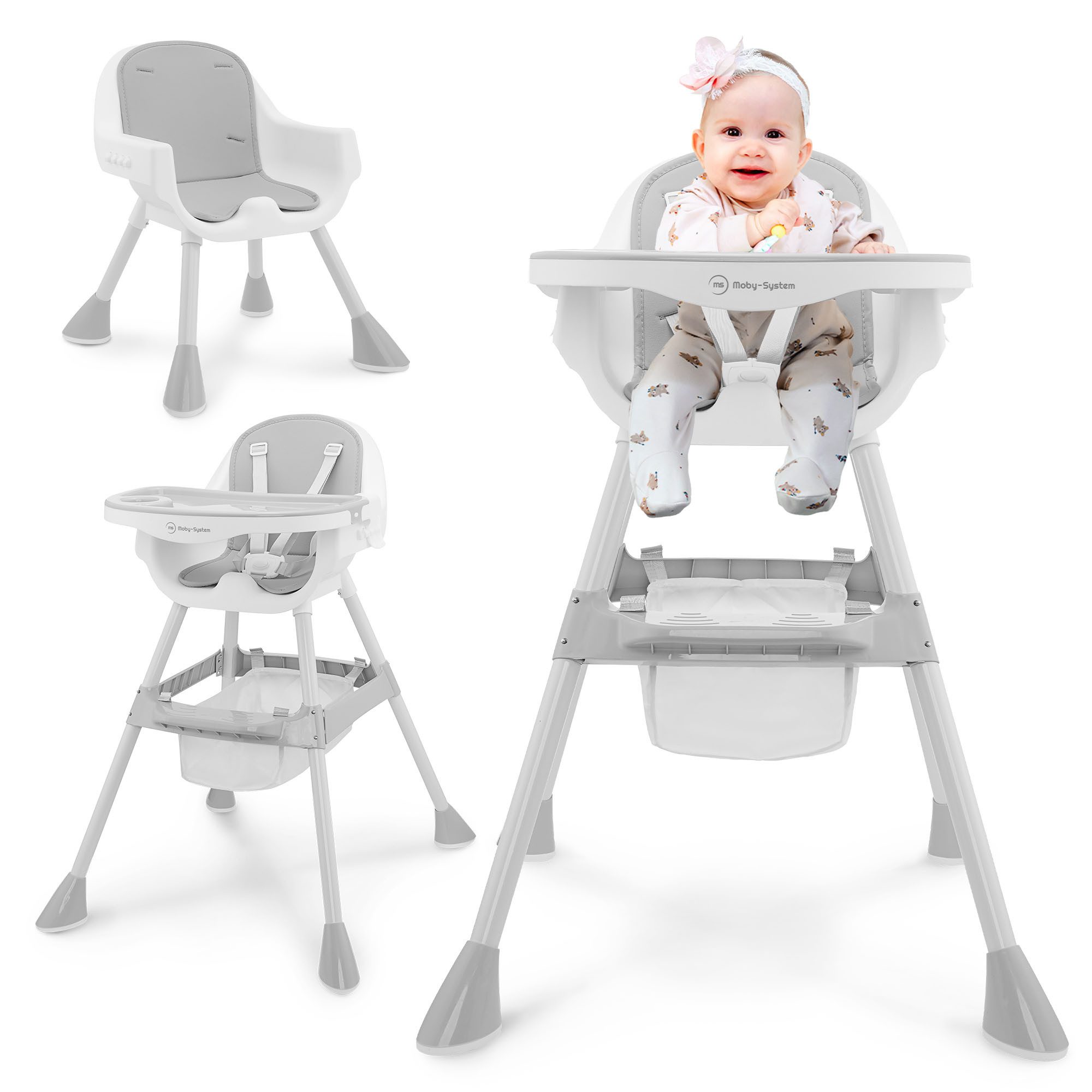 Moby-System Kinderstuhl Moby-System Magnolia 2in1 Hochstuhl - Grau günstig online kaufen