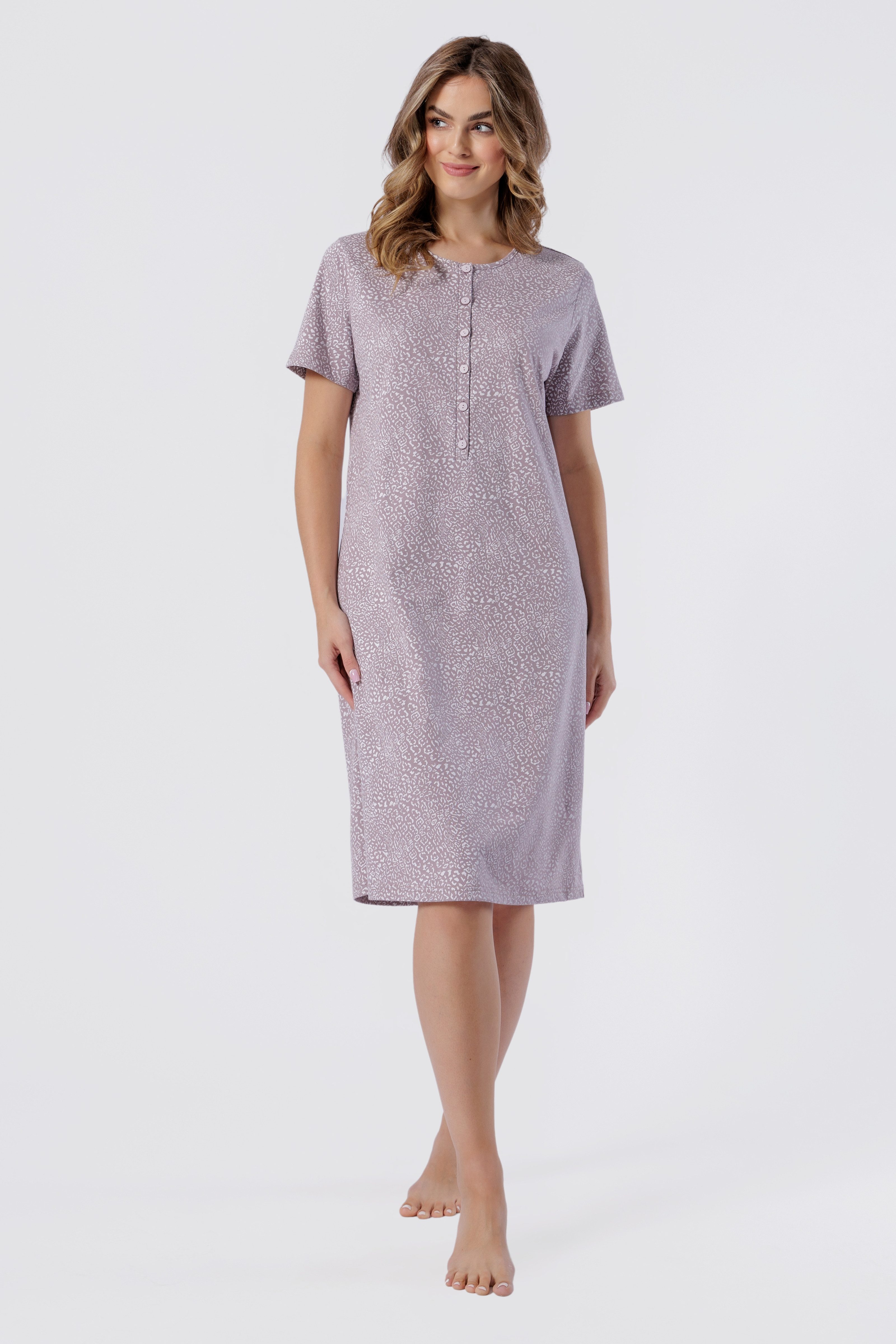 COOLISMO NIGHTWEAR Nachthemd Damen Baumwoll-Schlaf-Shirt knielang elegantes Sleep- Shirt, weich & atmungsaktiv, Taupe Allover Print