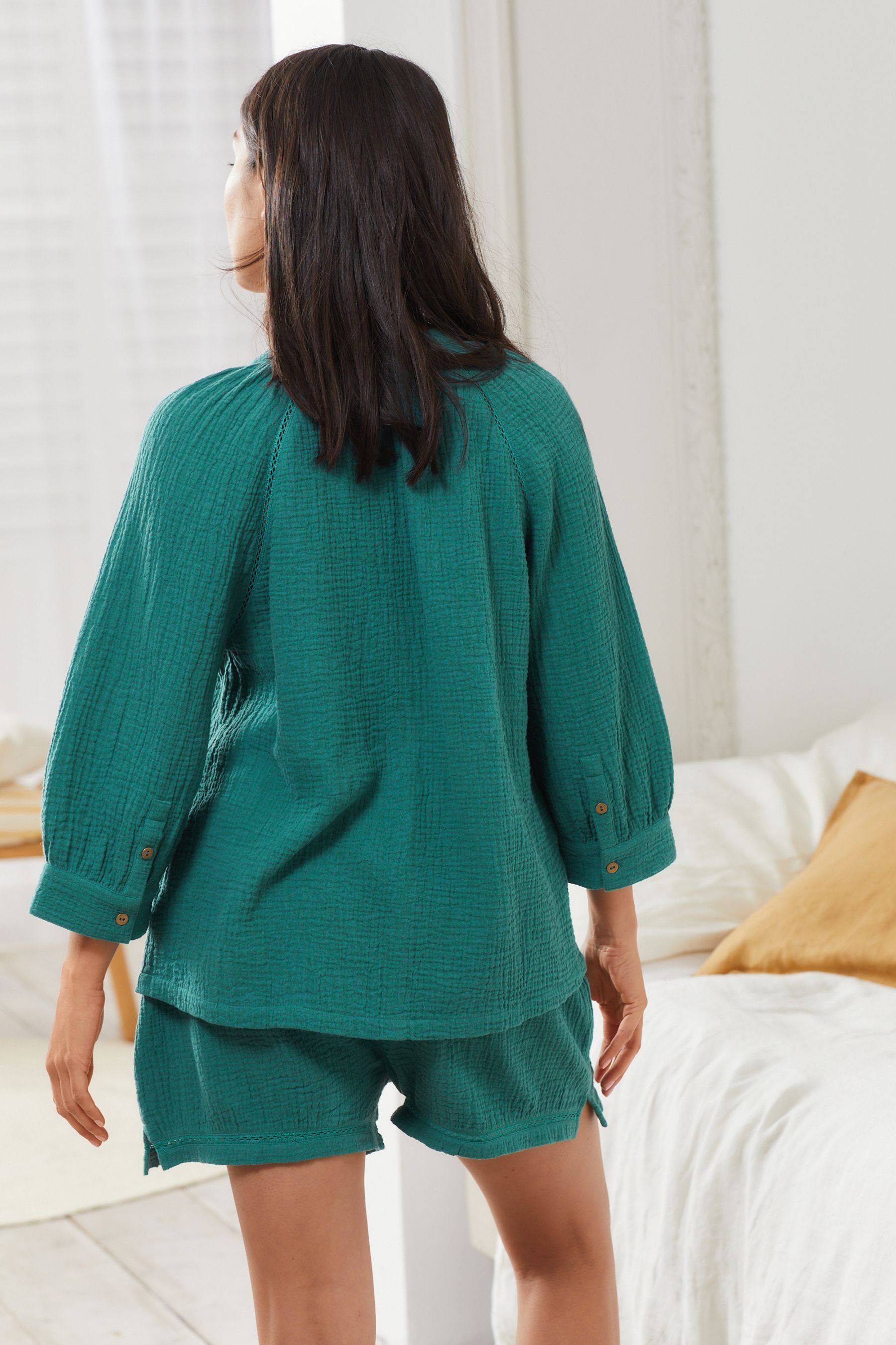 Next Pyjama Shorty-Schlafanzug Blue (2 in tlg) Knitteroptik Geknöpfter