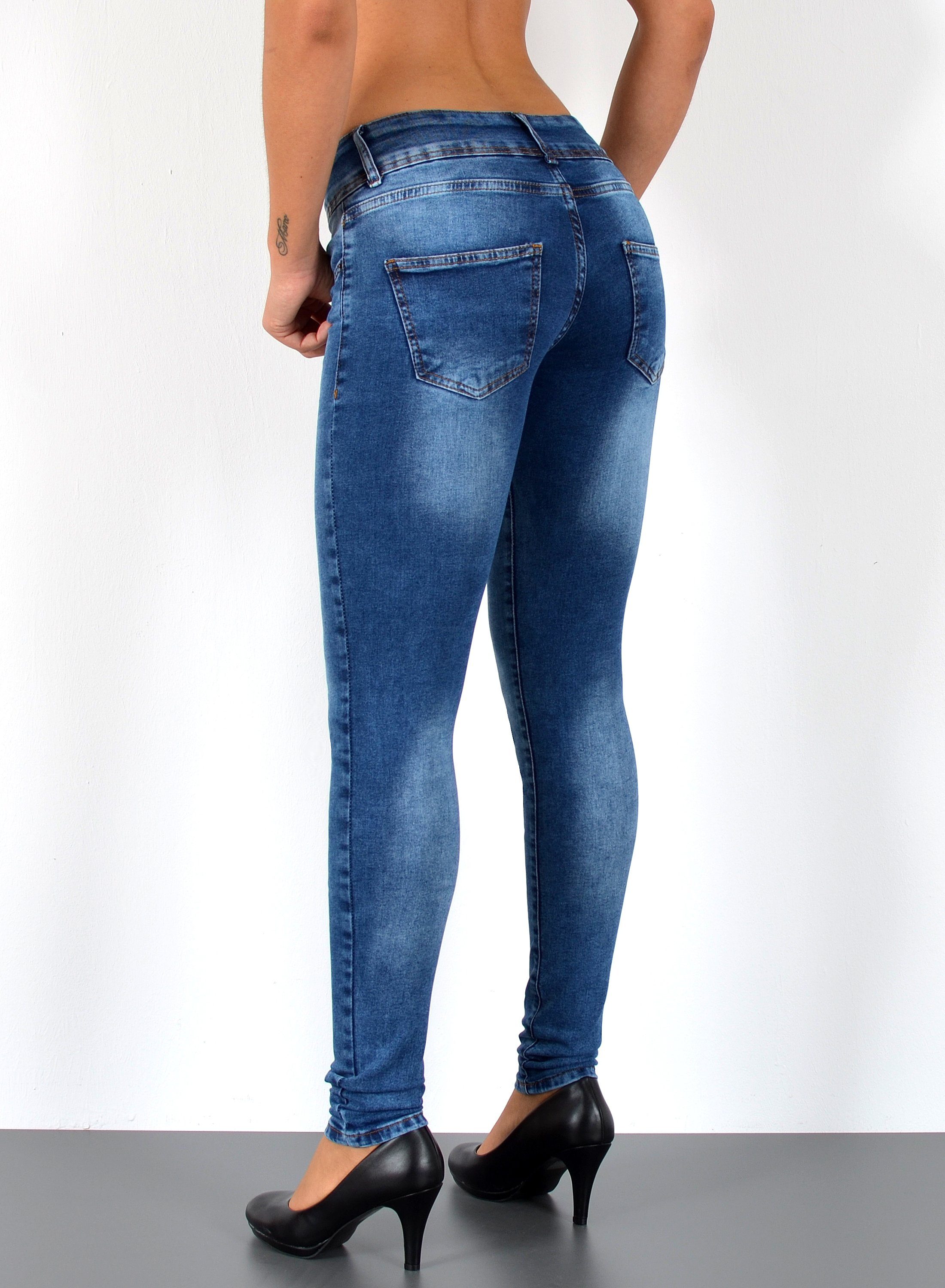 ESRA Skinny-fit-Jeans S500 High Waist Skinny Jeans Damen Röhrenjeans Hose Skinnybis Übergröße