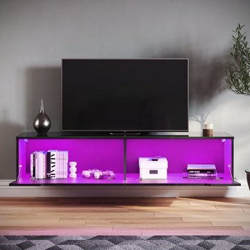 SONNI TV-Schrank Schwarzer Wandhalter Minimalistischer TV-Ständer mit LED-Beleuchtung