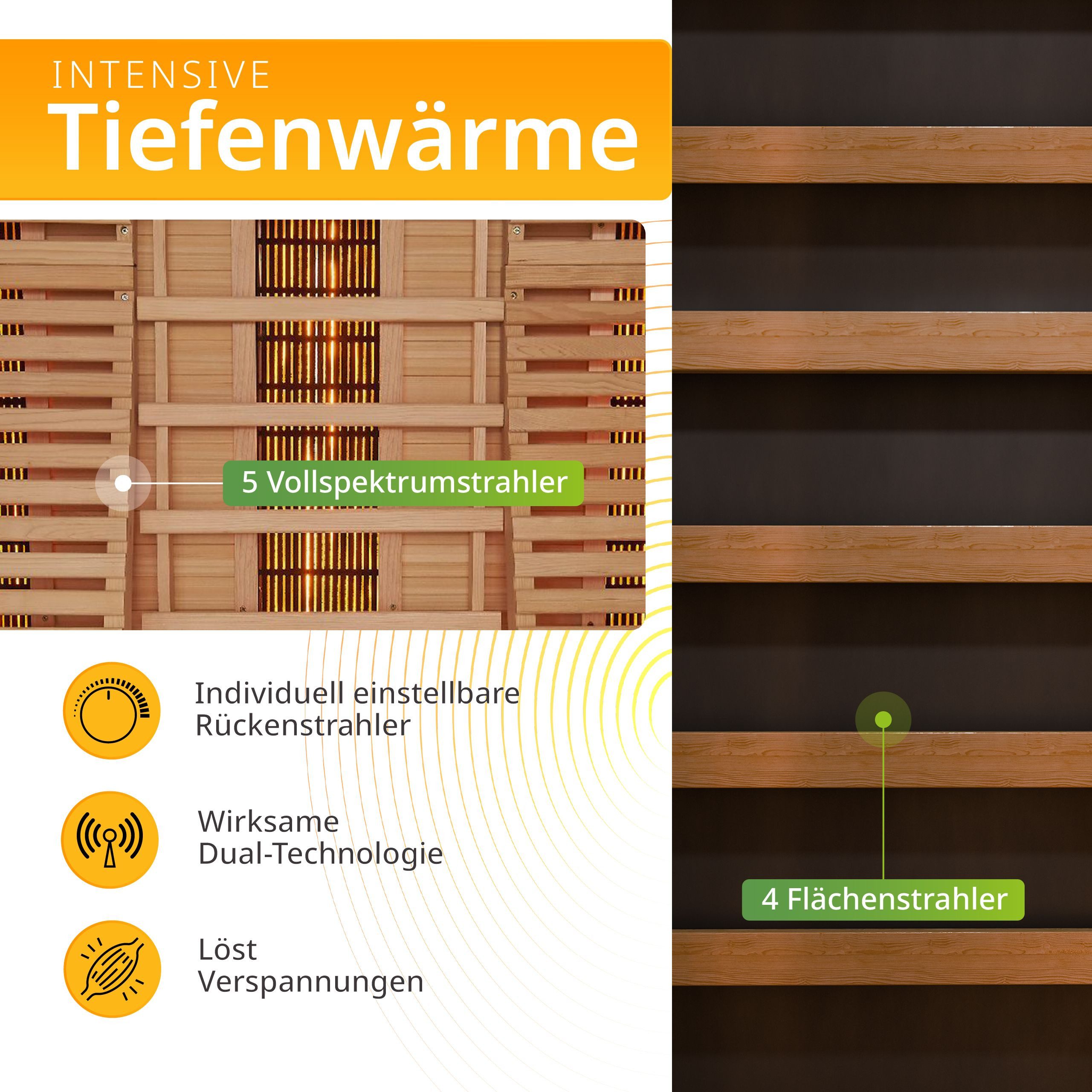 Artsauna Infrarotkabine Helsinki150 Dual-Technologie, für 3 Personen, Hemlockholz, HiFi-System, Ionisator, LED-Farblicht