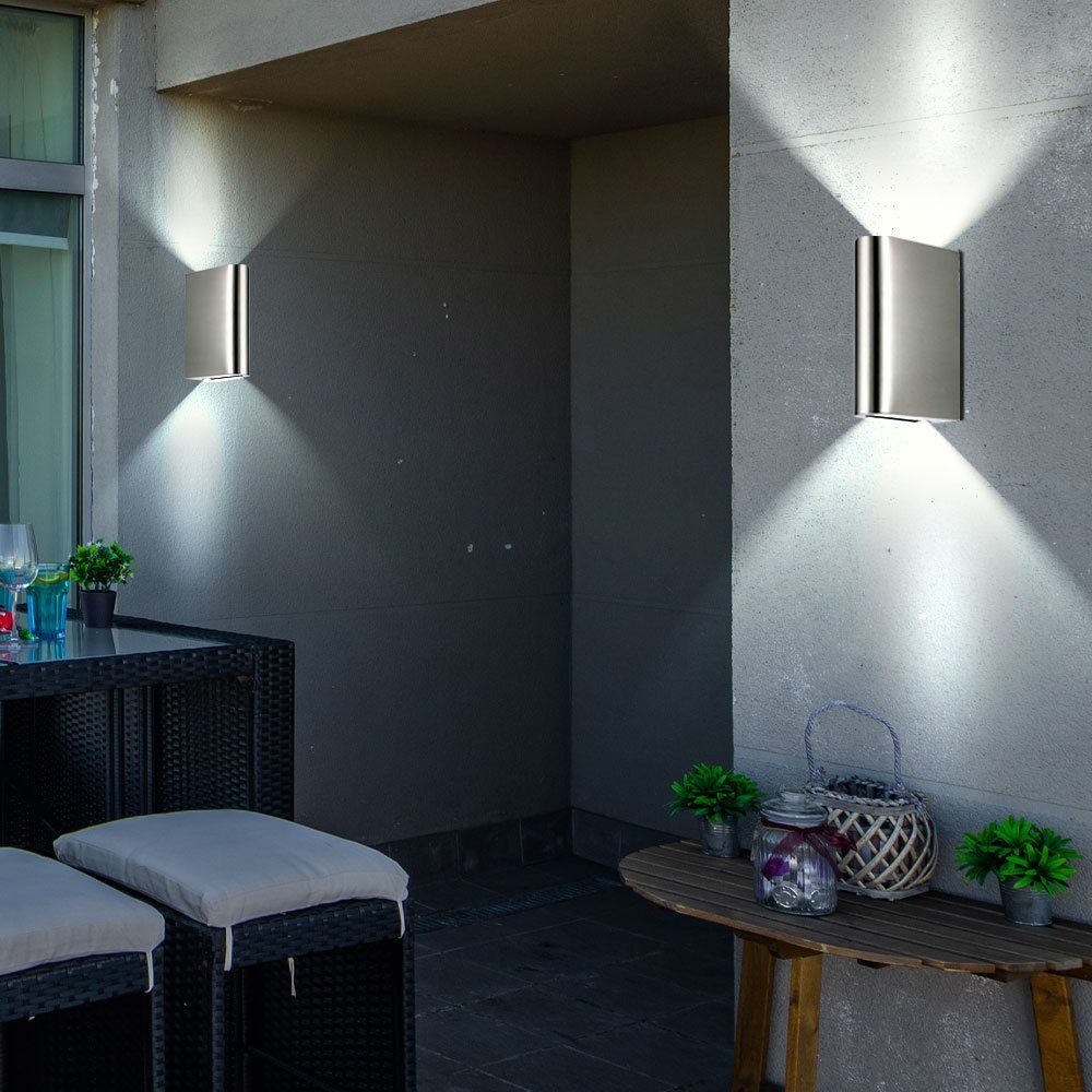 Balkonlampe Außenlampe LED Außen-Wandleuchte, Fassadenleuchte etc-shop Up silber Down Warmweiß, Wandlampe verbaut, fest LED-Leuchtmittel 2x