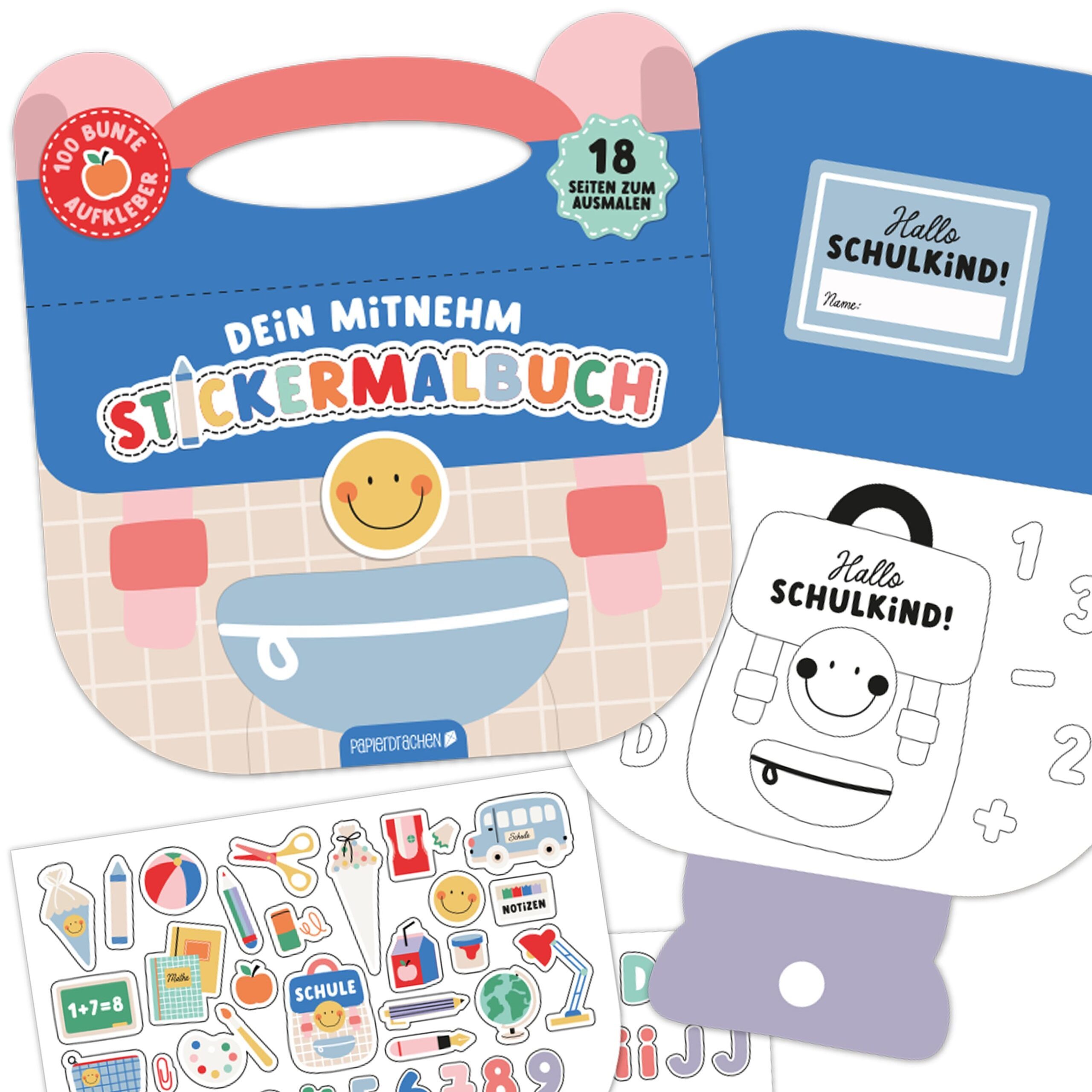 PAPIERDRACHEN Malbuch Mitnehm-Stickermalbuch - Schulranzen