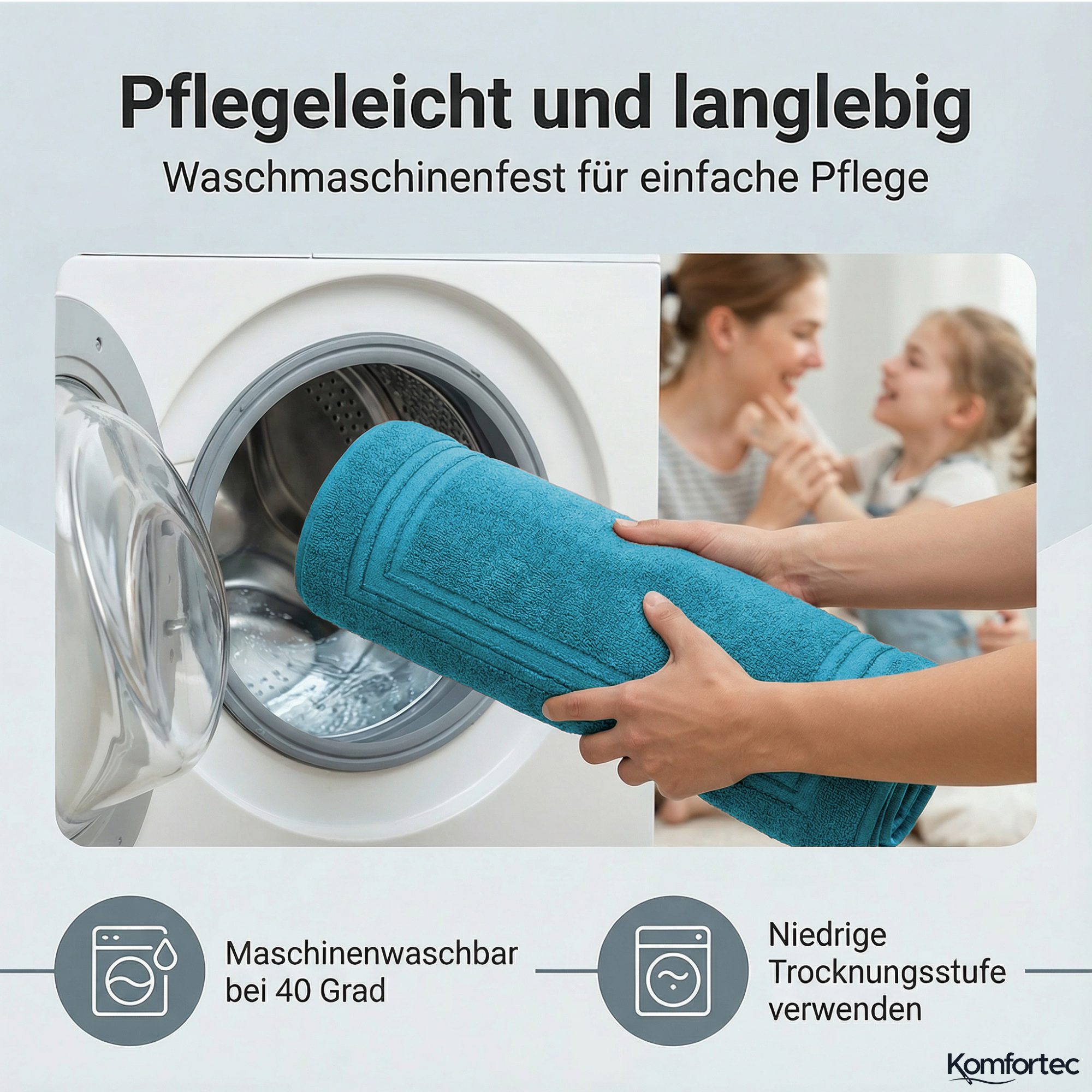 Komfortec Badematte Badvorleger aus 100% Baumwolle, 50x70 cm Duschvorleger, Waschbar Duschmatte, Frottee, Rechteckig, 600 g/m², 2er Set, Saugfähig & Schnelltroc – Bild 4 von 5