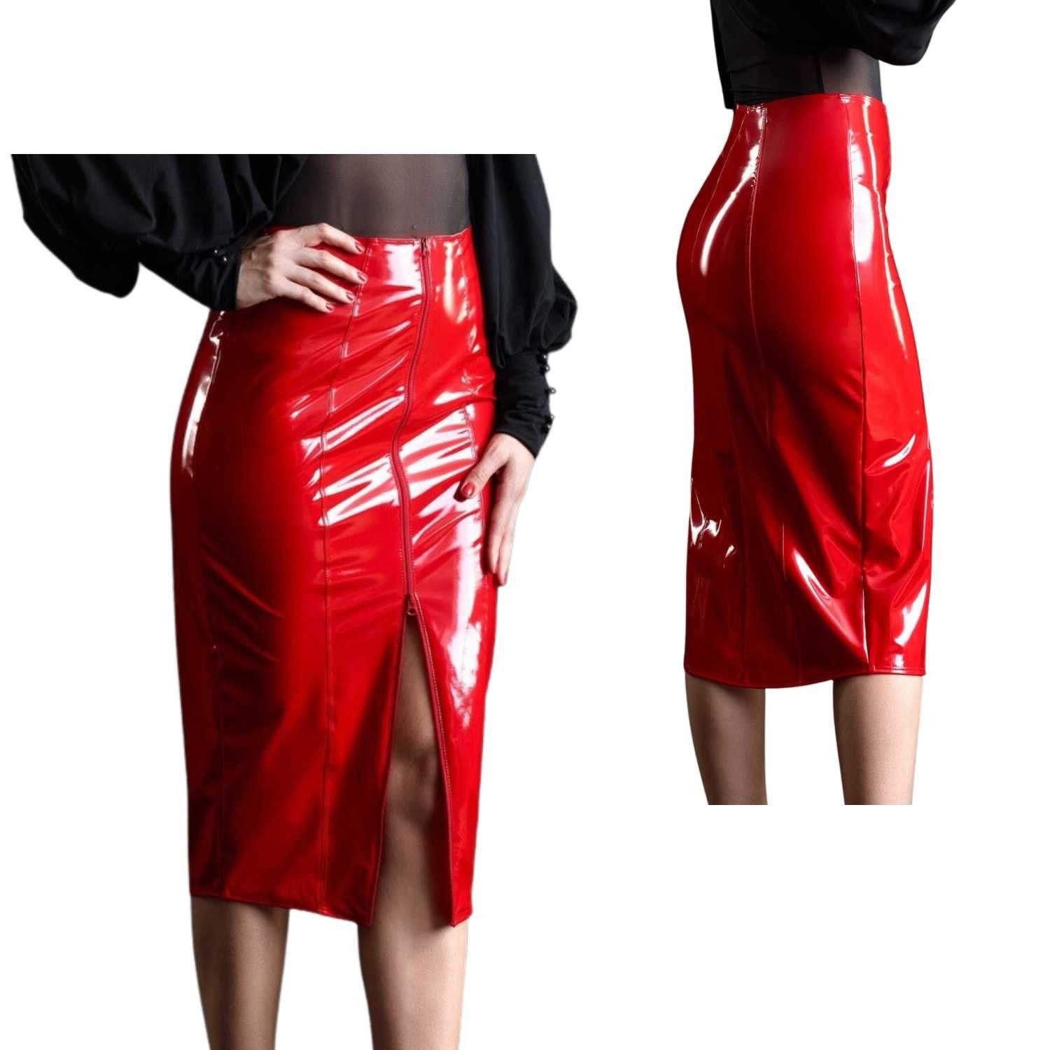 Patrice Catanzaro Bleistiftrock Ornella Bleistift Rock Lack Rot sexy XL