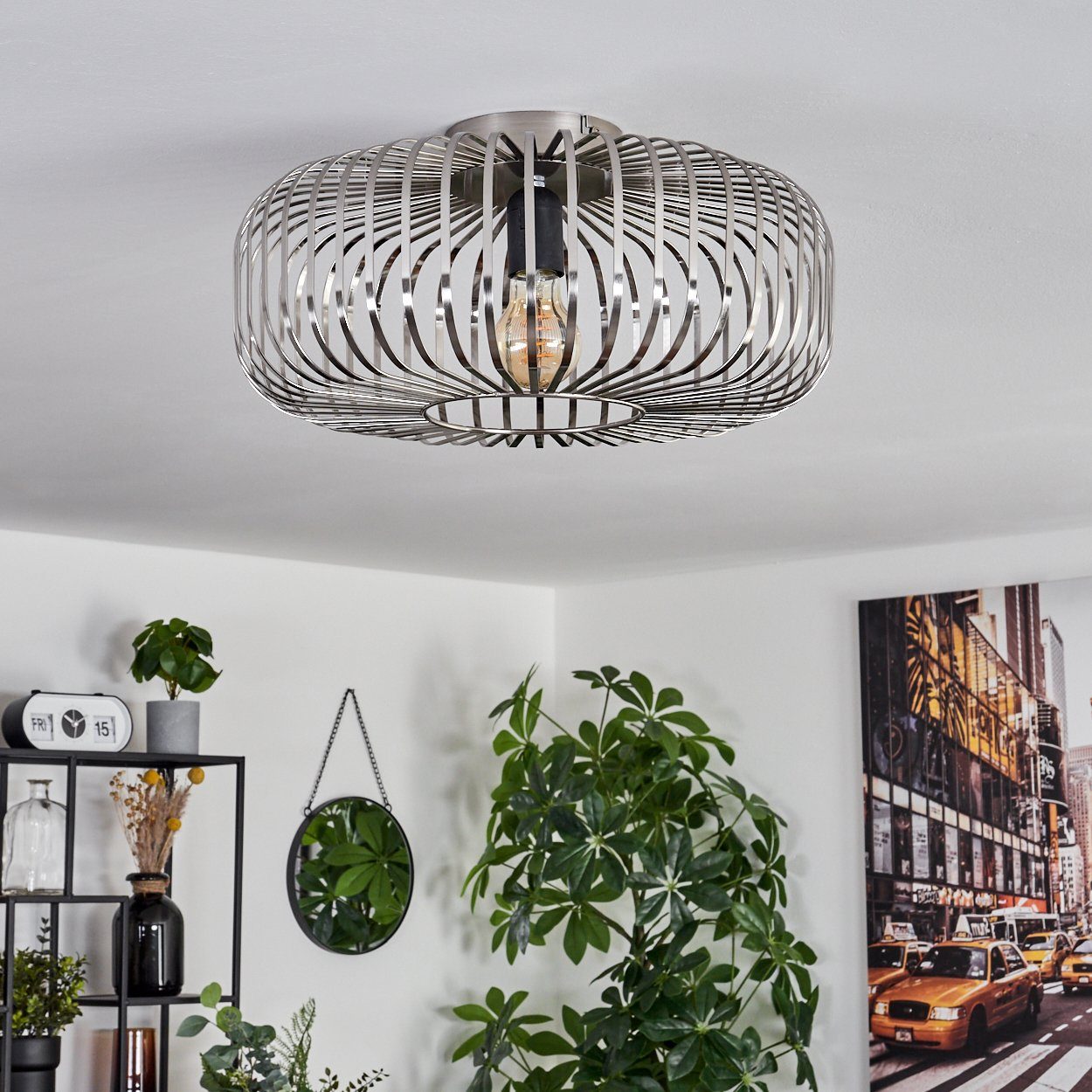 hofstein Deckenleuchte moderne Deckenlampe aus Metall in Silberfarben, ohne Leuchtmittel, Deckenleuchte Lichteffekt, Ø40cm, 1x E27, ohne Leuchtmittel