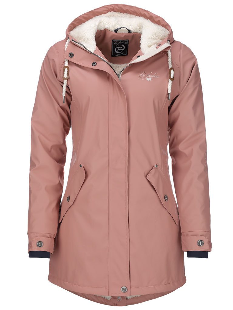 Dry Fashion Regenmantel Malmö Damen Regenjacke Teddy-Fleece-Futter - Outdoor-Jacke Wasserdicht Winddicht, Verschweißte Nähte, 2-Wege-Reißverschluss abgedeckt, Kapuze