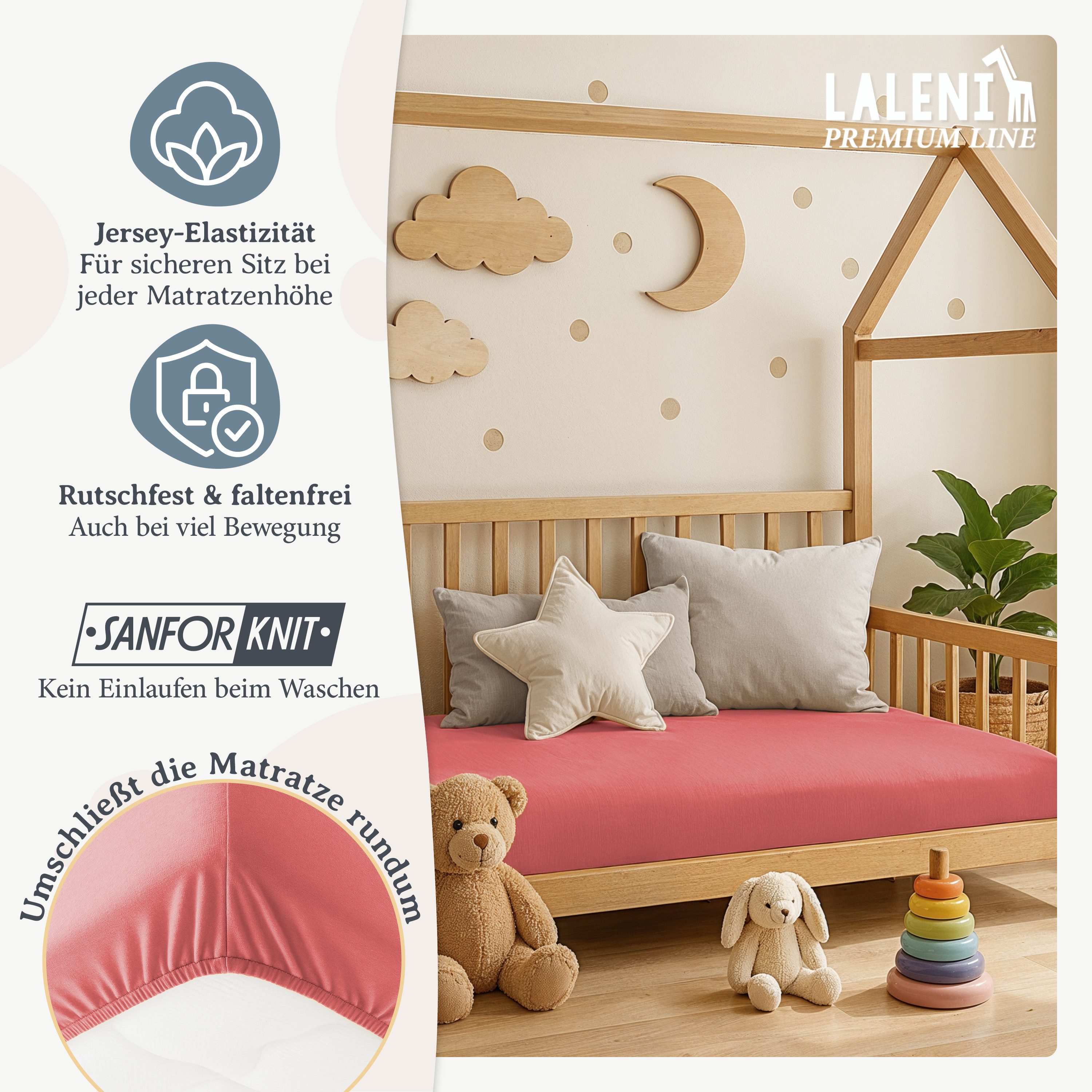 Laleni Spannbettlaken Premium für Beistellbett - Atmungsaktives Spannbetttuch, Gummizug: rundum, (2 Stück), 100% Baumwolle (150 g/m)