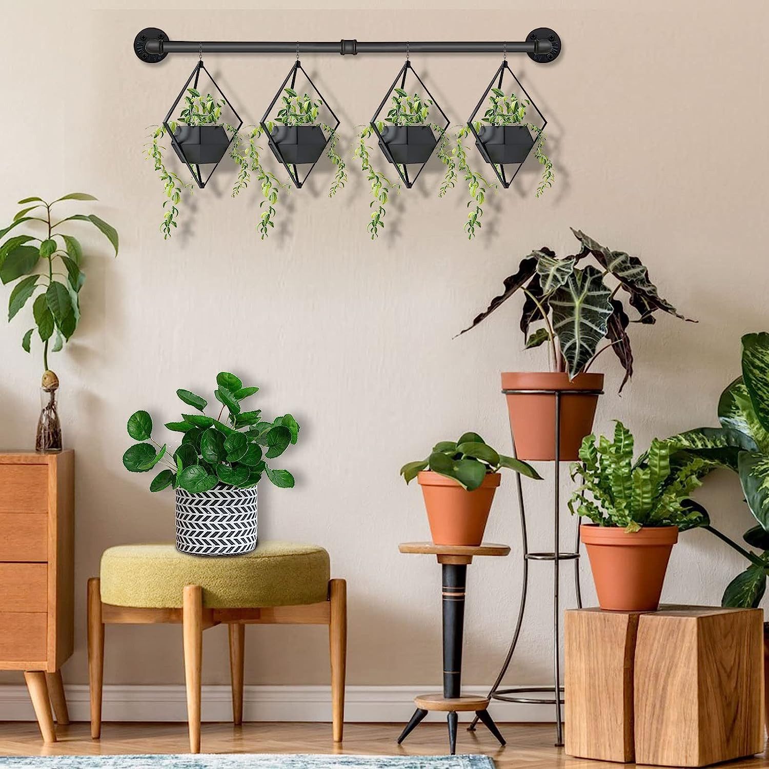 ibettertec Garderobenstange Industrierohr Kleiderstangen,Garderobenstange für die Wand, (Metall Industrial Garderobenstange Wandmontage,Retro-Metall-Kleiderstange,Abnehmbare Platzsparend Wand Kleiderständer für Zuhause)