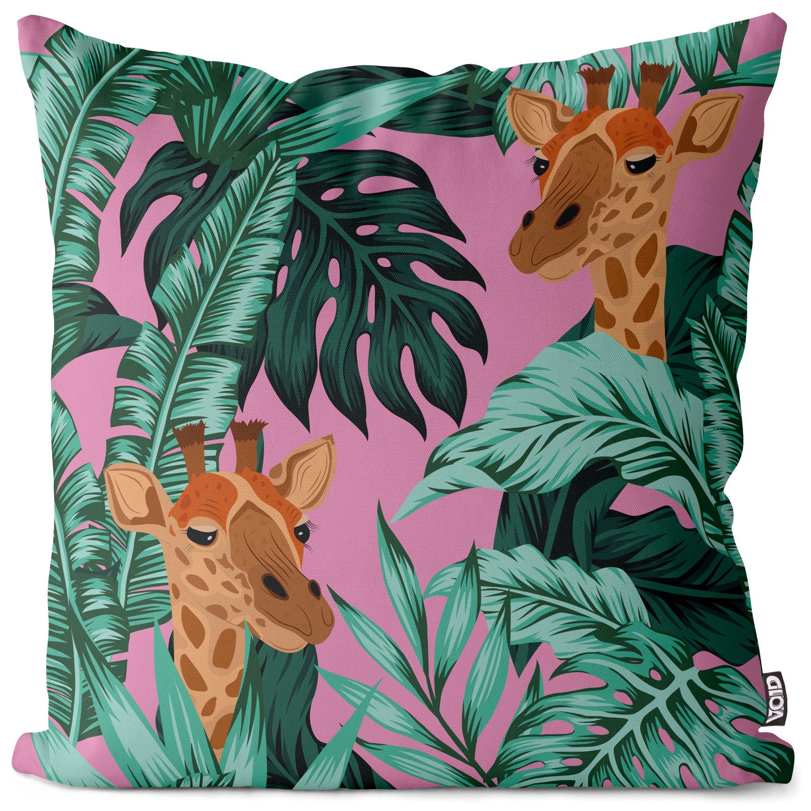 VOID Kissenhülle Kissenbezug Zierkissem, Giraffe Urwald rosa Kissenbezug Giraffe Afrika Palme Safari Dschungel
