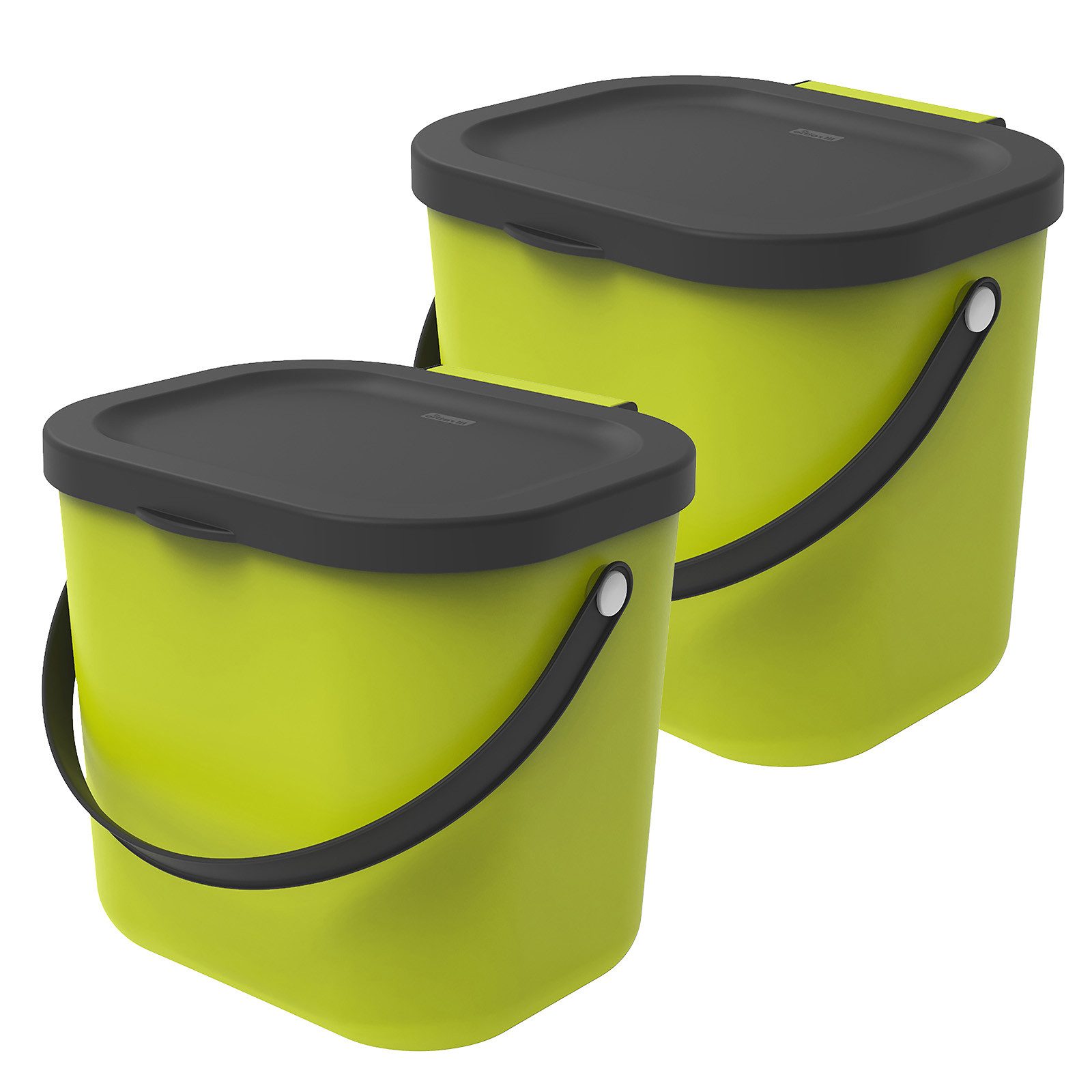 ROTHO Контейнер для органических отходов Albula 2er-Set Komposteimer 6l – kompakte Müllbehälter ideal für Küche, Stapelbar, mit Griff & Deckel – 6 l Recycling-Set für jeden Raum