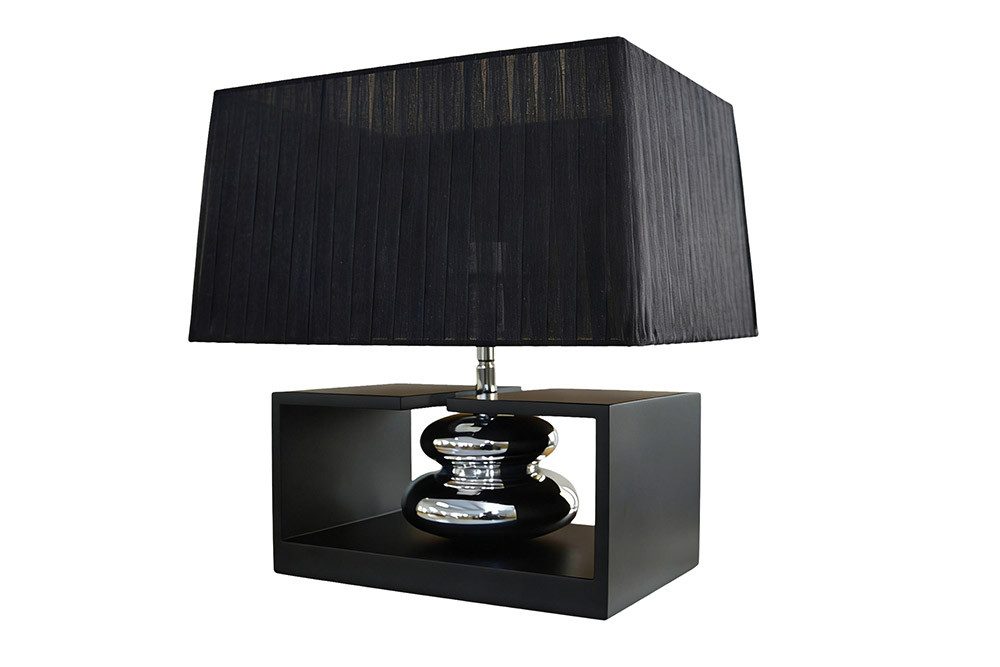 riess-ambiente Tischleuchte GRACIA 35cm schwarz/silber - Stoffschirm, Holzfuß, Modern Design, Ein-/Ausschalter, ohne Leuchtmittel, mit neigbarem Lampenschirm – ideal für Wohnzimmer & Schlafzimmer