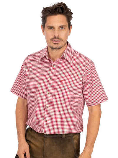 OS-Trachten Trachtenhemd Karo Kurzarmhemd STARNBERG rot (Regular Fit)