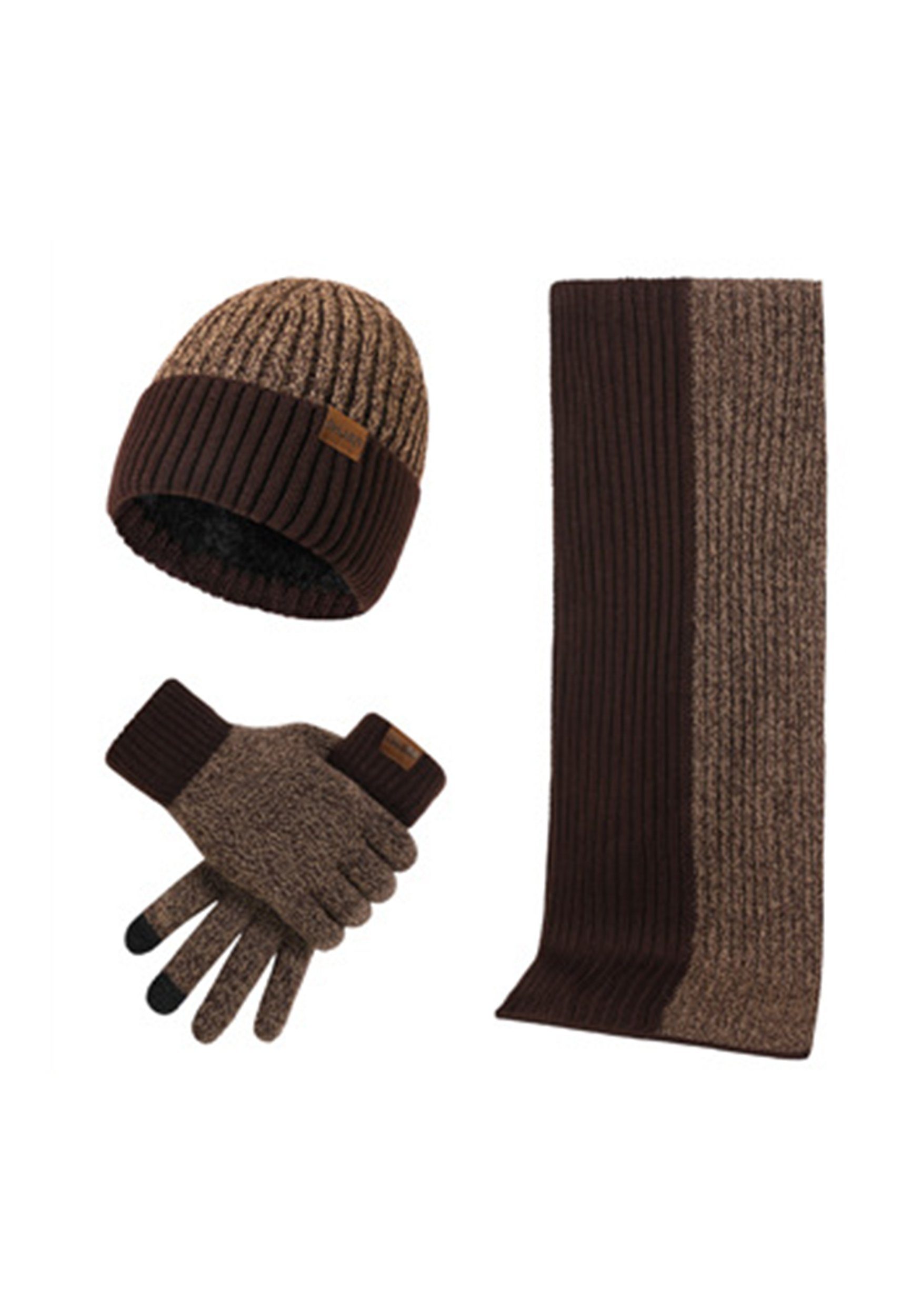 MAGICSHE Strickmütze Winter Hut verdickte drei Weich Kaffee Handschuhe Set warm Schal Stück