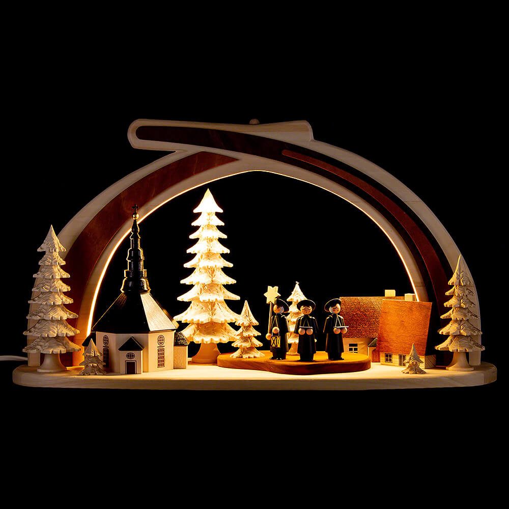 RATAGS Kunsthandwerk Schwibbogen Schwibbogen aus Massivholz Seiffener Kirche mit Kurrende (45x30cm) von