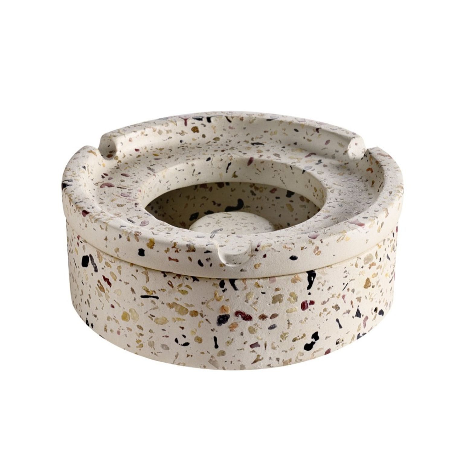 APS Aschenbecher TERRAZZO, Beton, Terrazzooptik, mit möbelschonender Unterseite