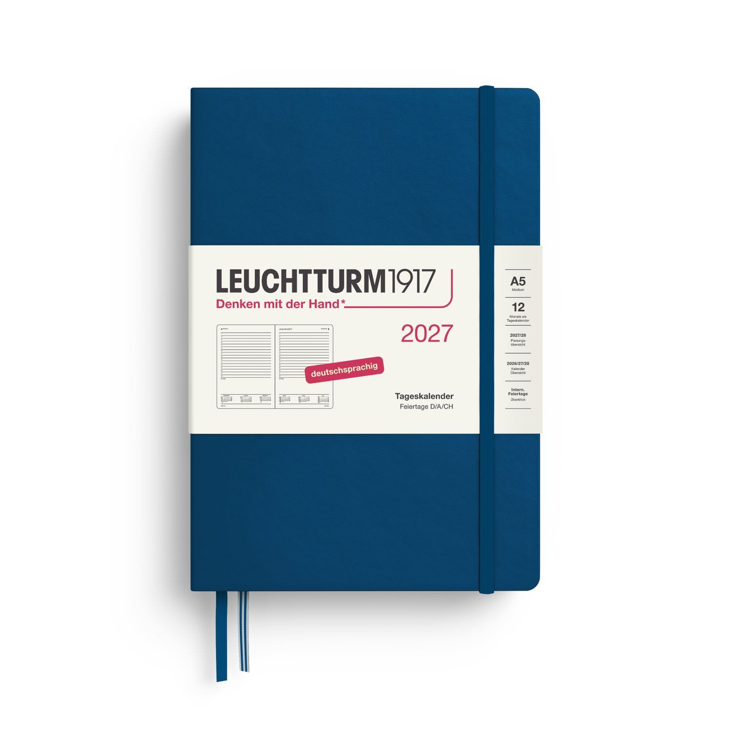 Leuchtturm1917 Taschenkalender Tageskalender 2027 Medium A5 Hardcover Indigo